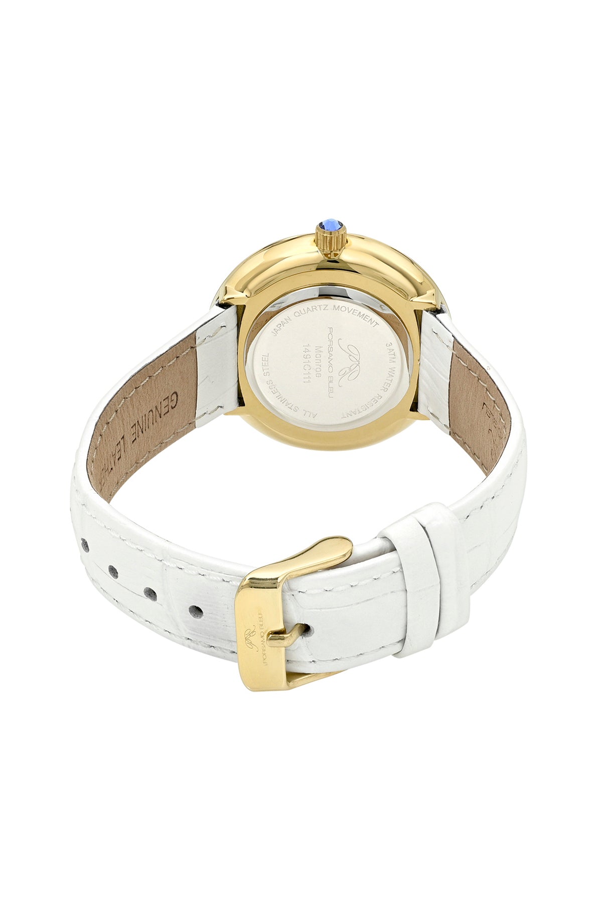 Porsamo Bleu Monroe Luxury Womens' Genuine Leather Watch With White Guilloché Dial, White, Gold, 1491CMOL