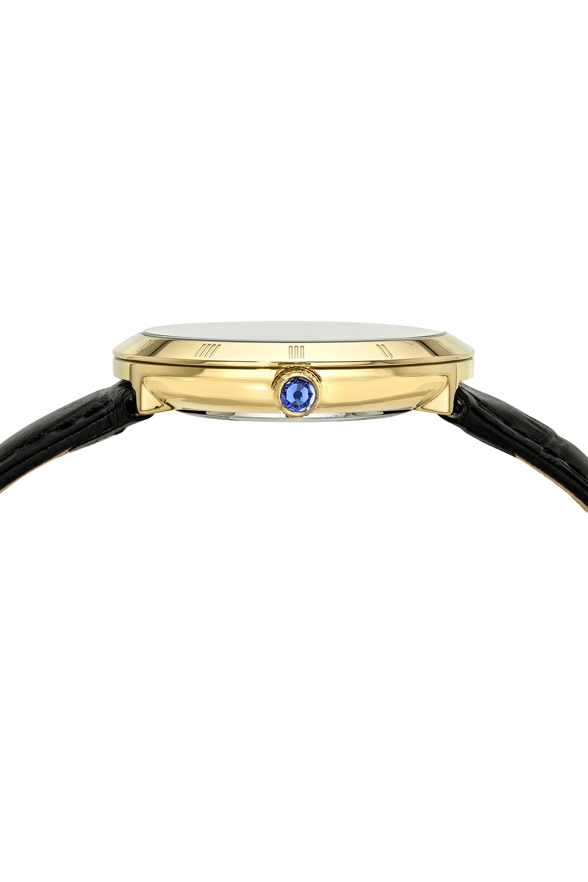 Porsamo Bleu Monroe Luxury Womens' Genuine Leather Watch With Black Guilloché Dial, Black, Gold, 1491DMOL