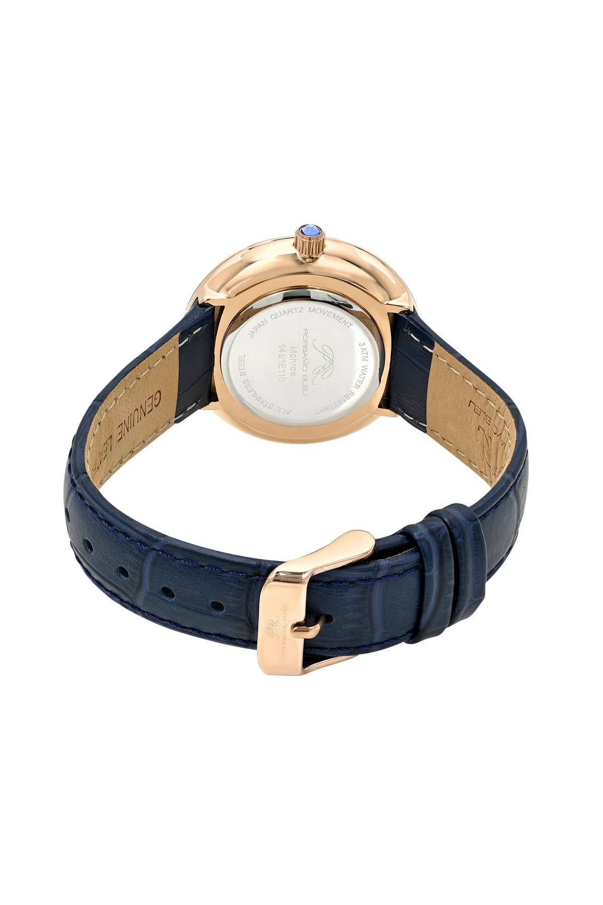 Porsamo Bleu Monroe Luxury Womens' Genuine Leather Watch With Blue Guilloché Dial, Blue, Rose, 1491EMOL