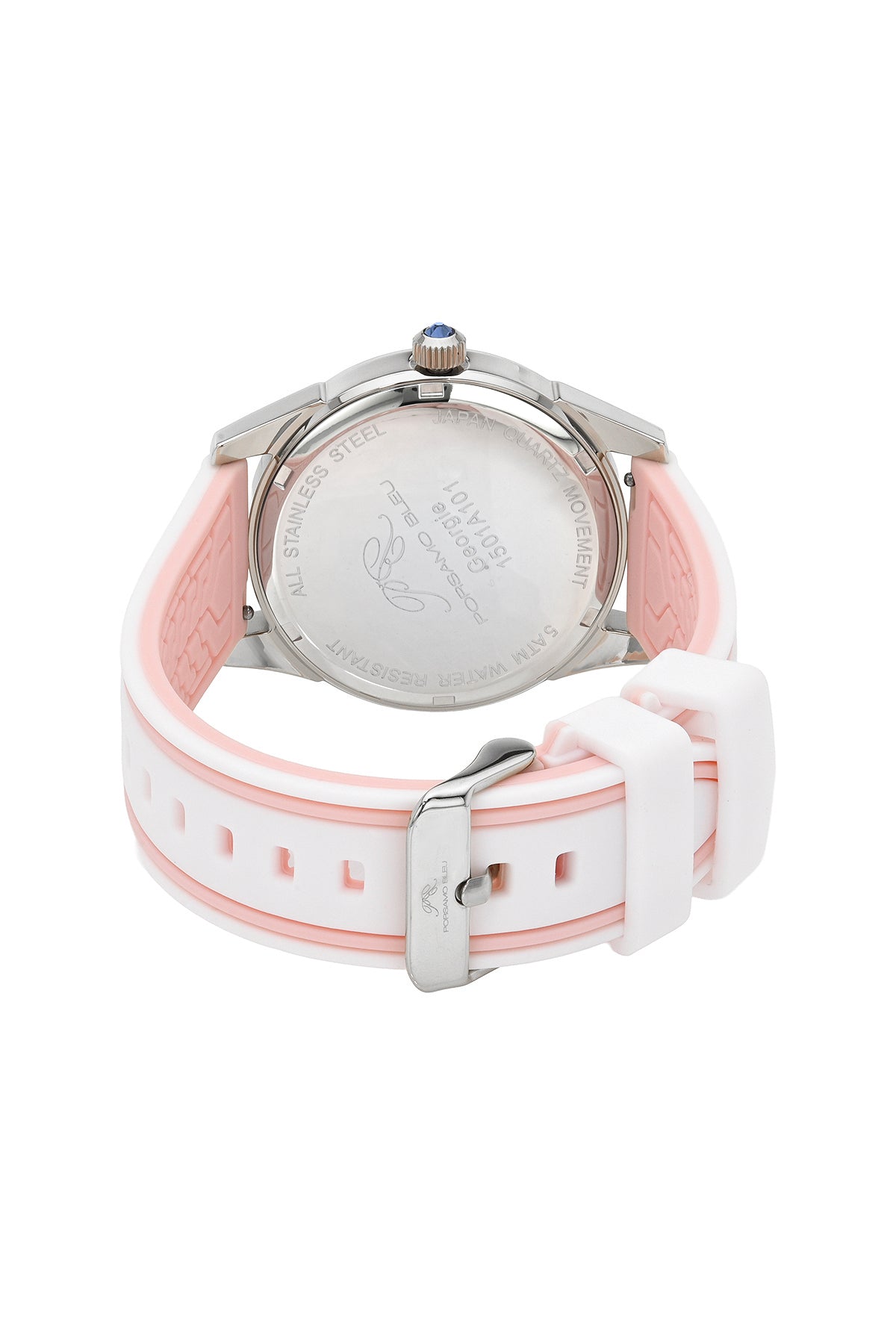 Porsamo Bleu Georgie Luxury Multifunction Womens' Silicone Strap Watch With White MOP Dial, Silver Tone, Pink, 1501AGER