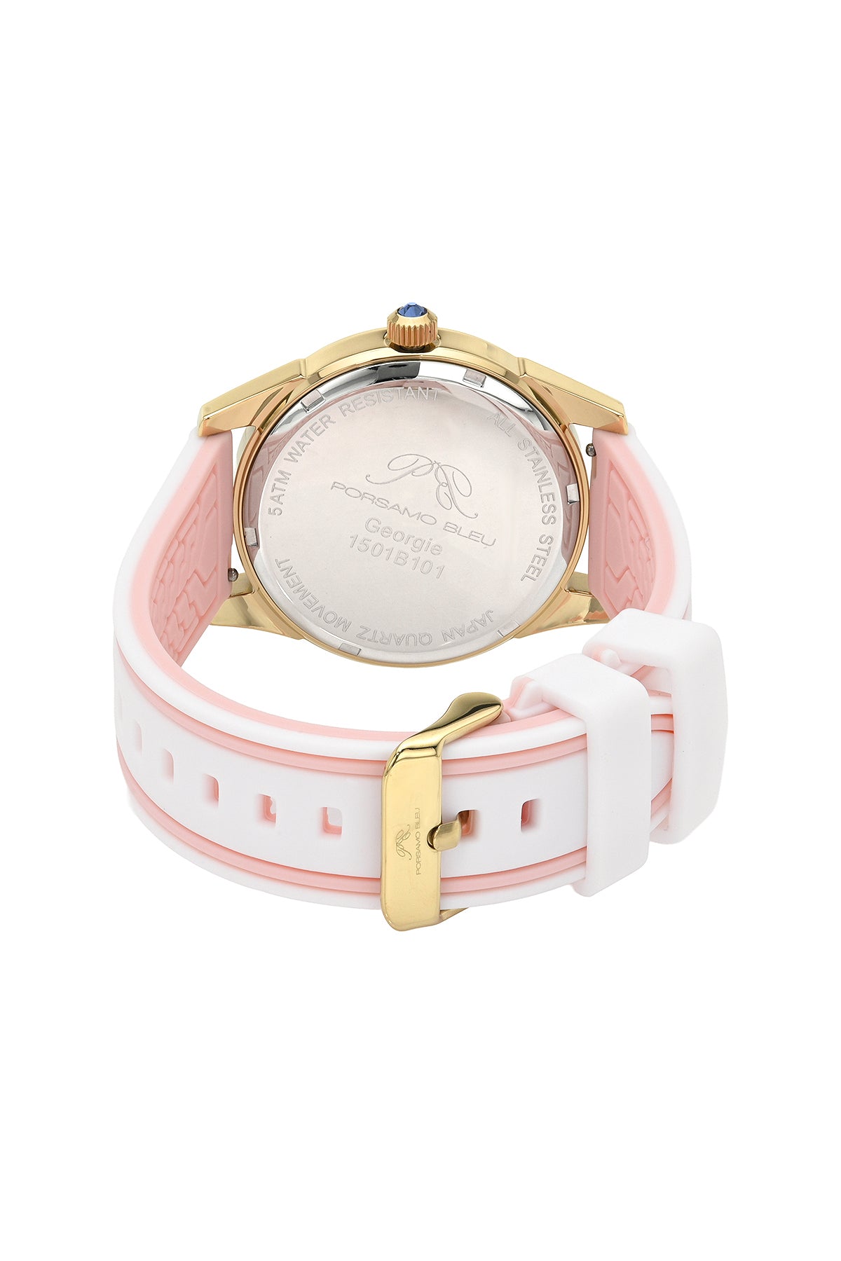 Porsamo Bleu Georgie Luxury Multifunction Womens' Silicone Strap Watch With White MOP Dial, Gold Tone, Pink, 1501BGER