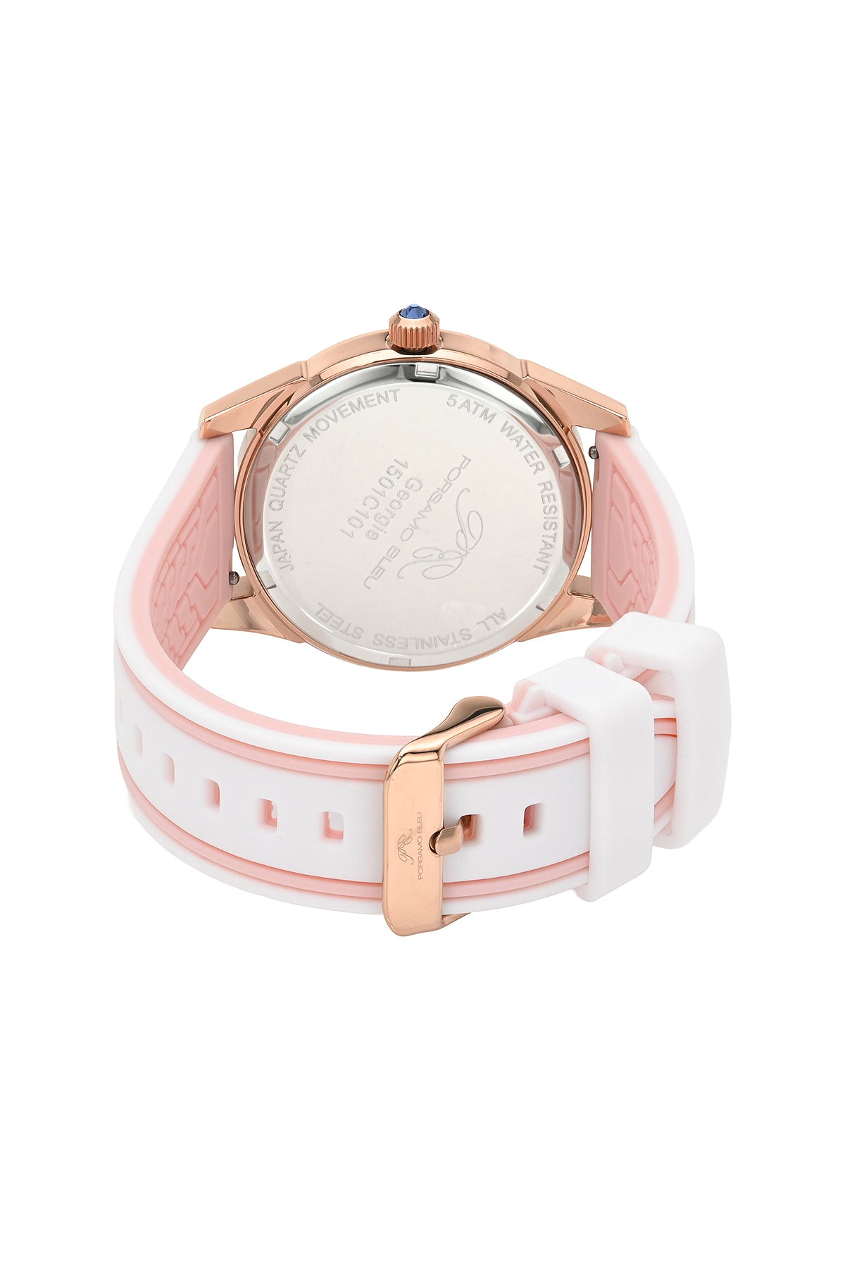 Porsamo Bleu Georgie Luxury Multifunction Womens' Silicone Strap Watch With White MOP Dial, Rose Tone, Pink, 1501CGER