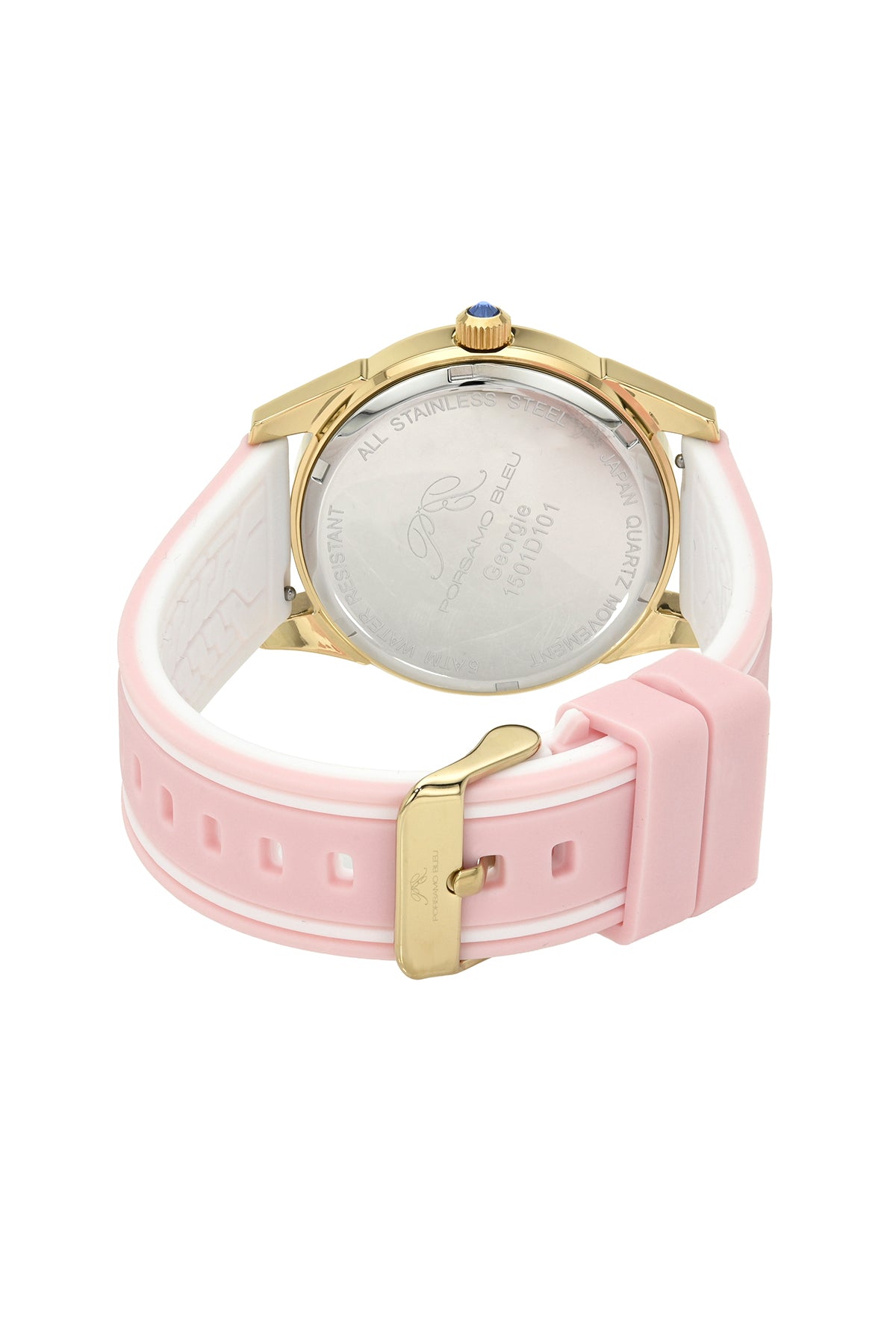Porsamo Bleu Georgie Luxury Multifunction Womens' Silicone Strap Watch With Gold Tone MOP Dial, Gold Tone, Pink, 1501DGER