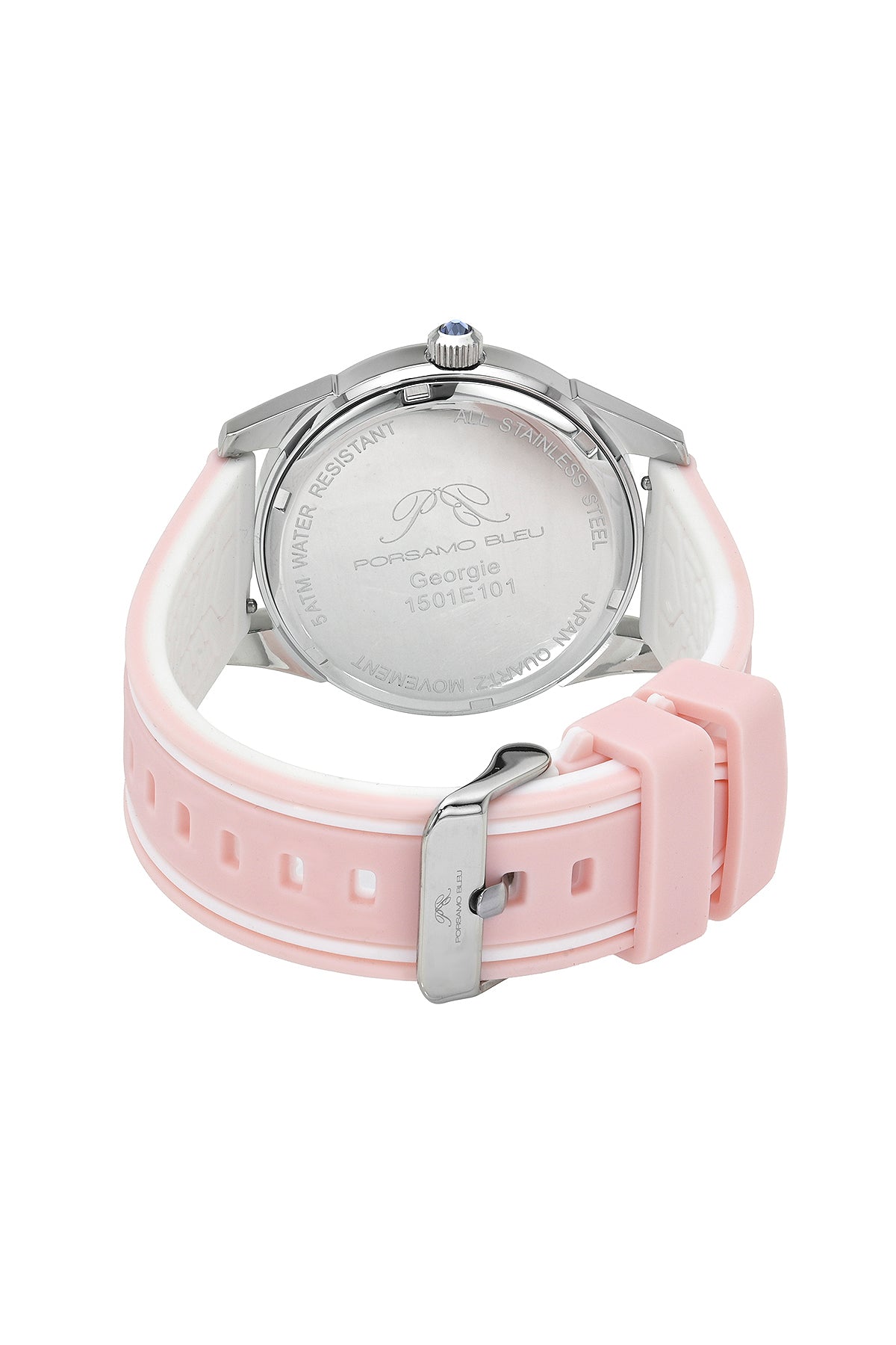 Porsamo Bleu Georgie Luxury Multifunction Womens' Silicone Strap Watch With Pink MOP Dial, Silver Tone, Pink, 1501EGER