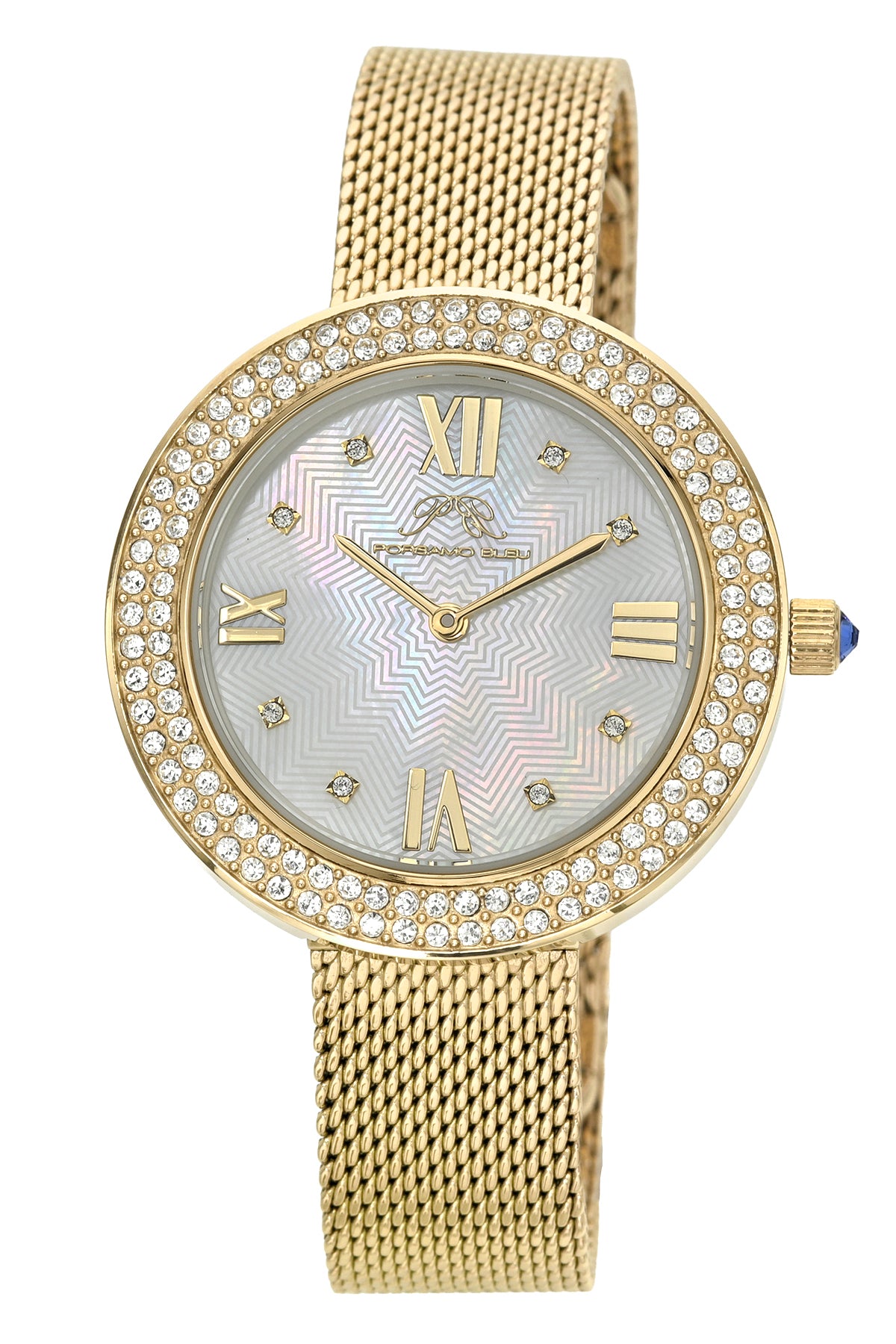 Porsamo Bleu Madeleine Luxury Women's Stainless Steel Topaz Watch, With White MOP Dial, Gold Tone 1511BMAS