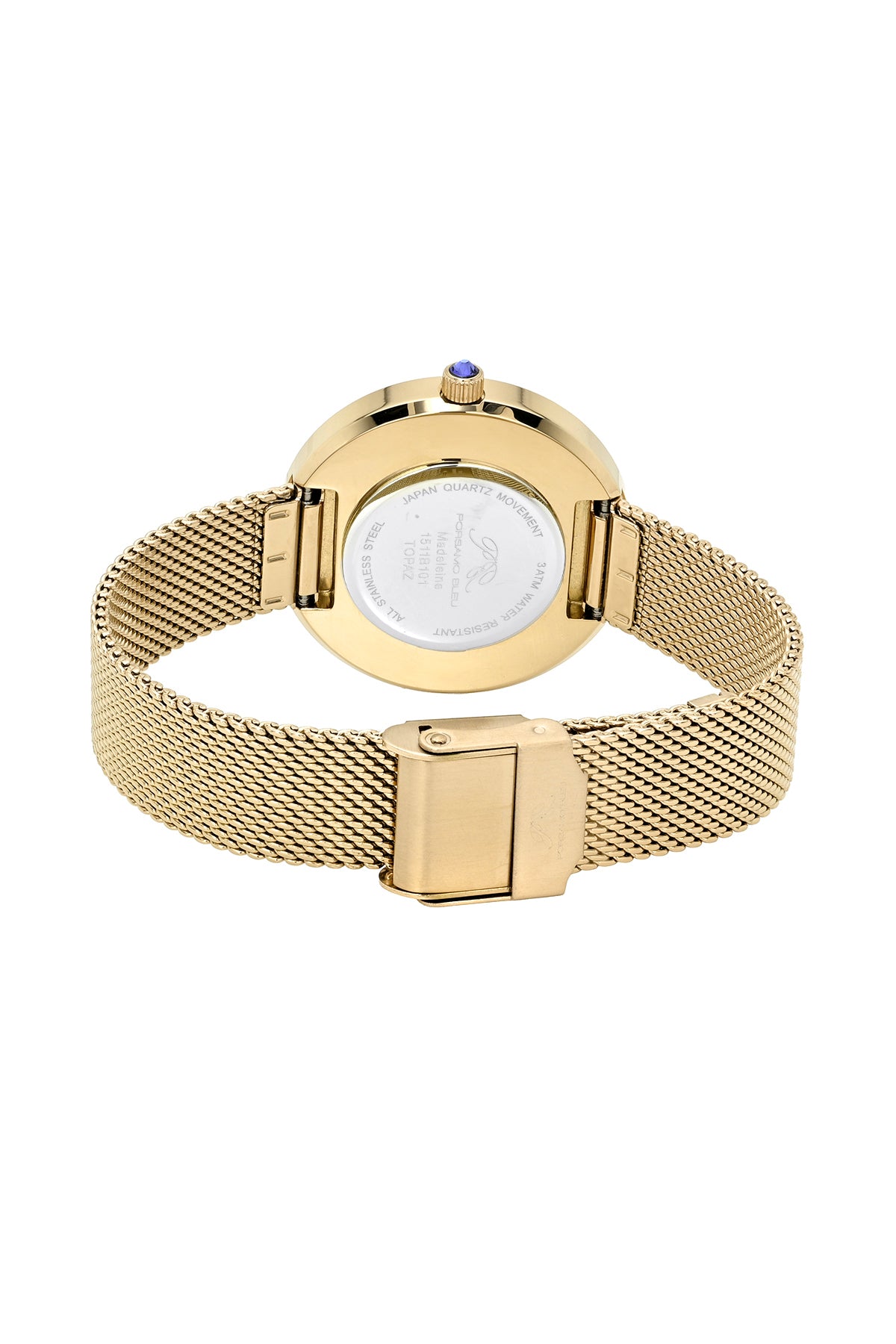 Porsamo Bleu Madeleine Luxury Women's Stainless Steel Topaz Watch, With White MOP Dial, Gold Tone 1511BMAS
