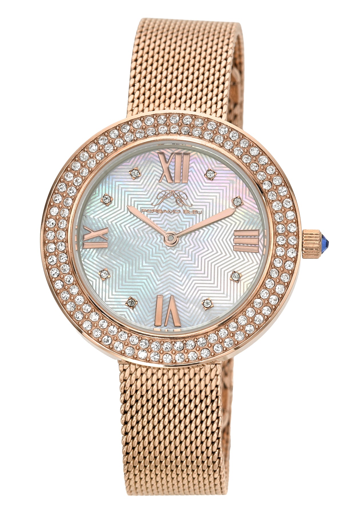 Porsamo Bleu Madeleine Luxury Women's Stainless Steel Topaz Watch, With White MOP Dial, Rose Tone 1511CMAS