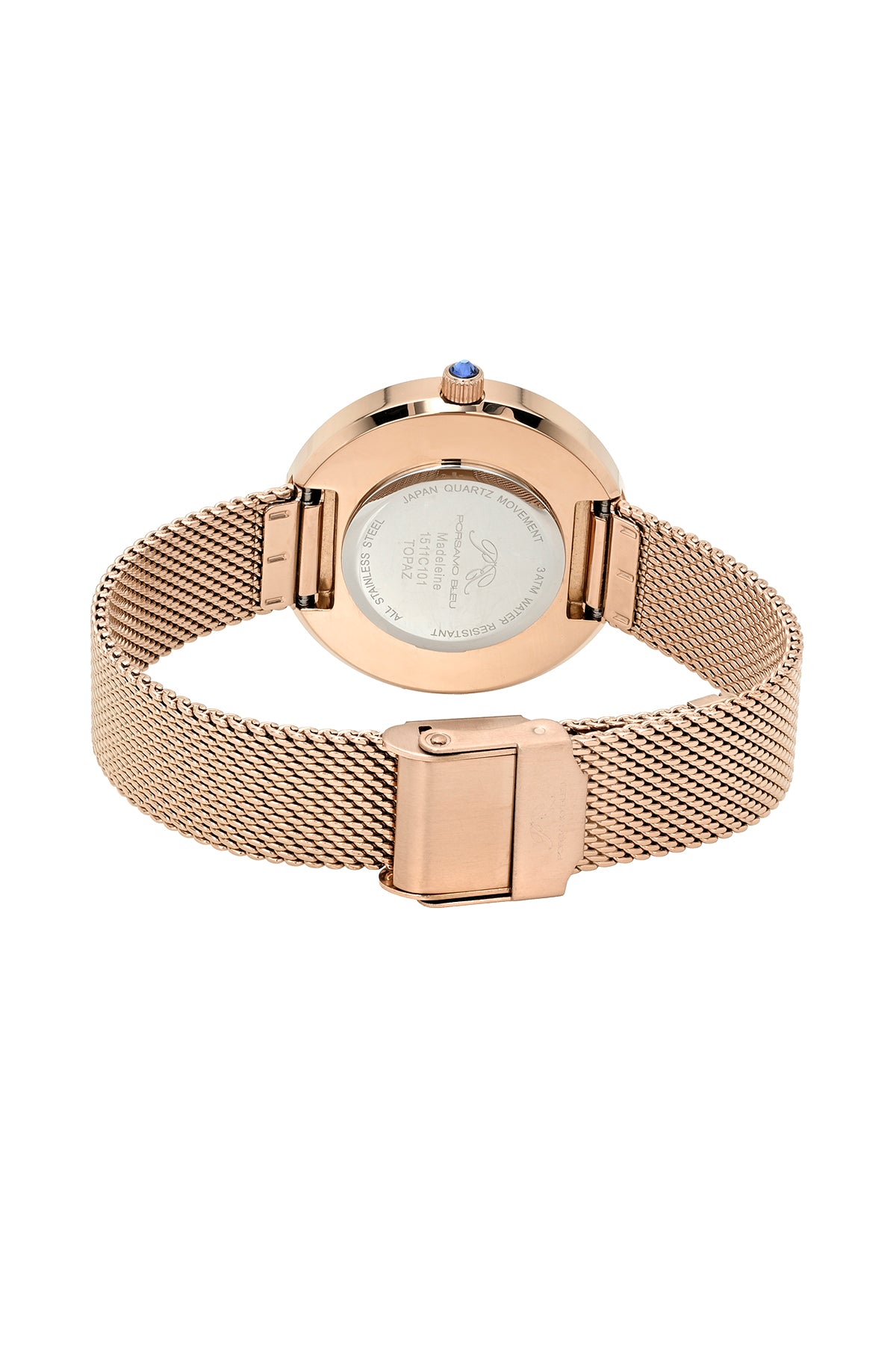 Porsamo Bleu Madeleine Luxury Women's Stainless Steel Topaz Watch, With White MOP Dial, Rose Tone 1511CMAS