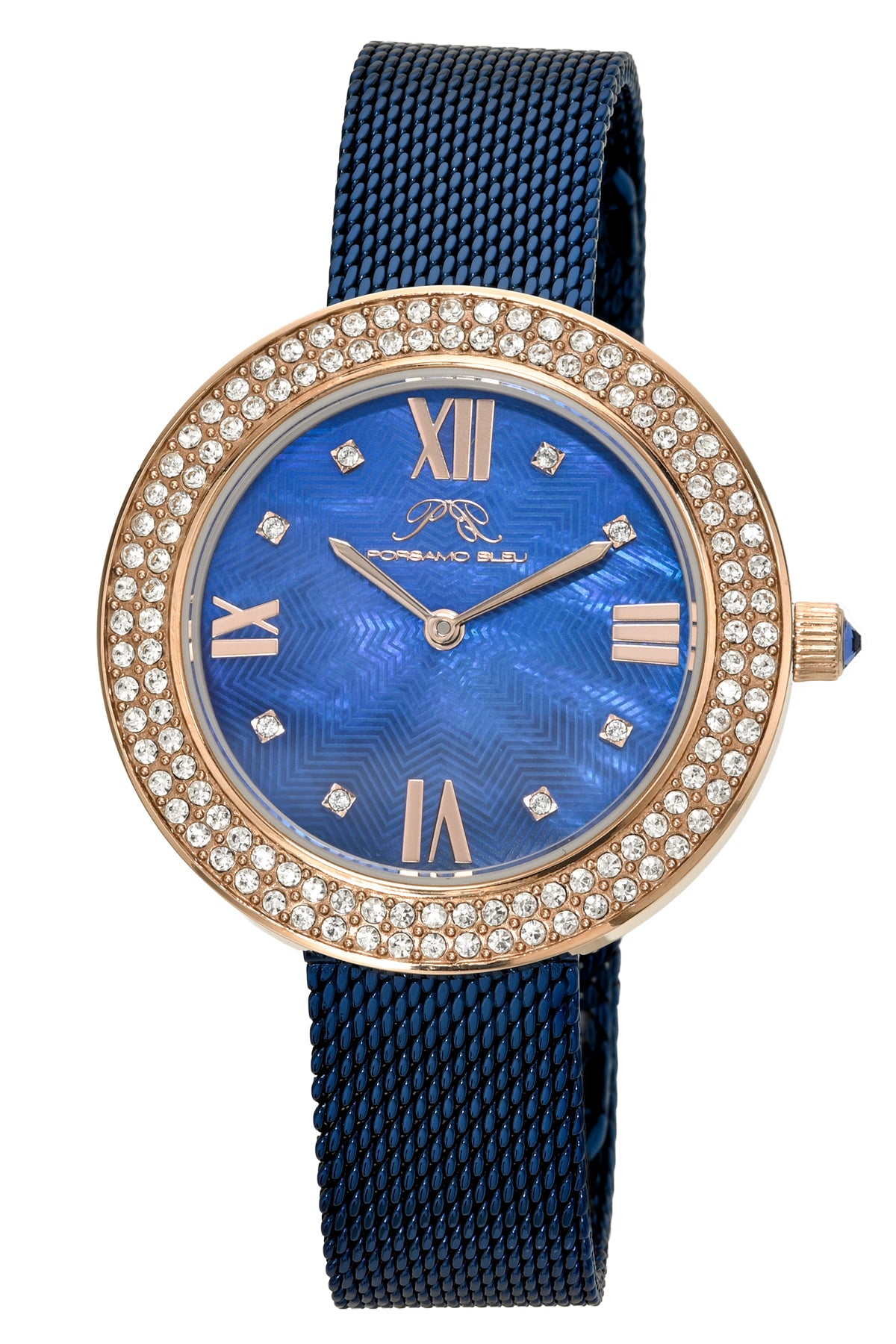 Porsamo Bleu Madeleine Luxury Women's Stainless Steel Topaz Watch, With Blue MOP Dial, Rose Tone, Blue 1511DMAS