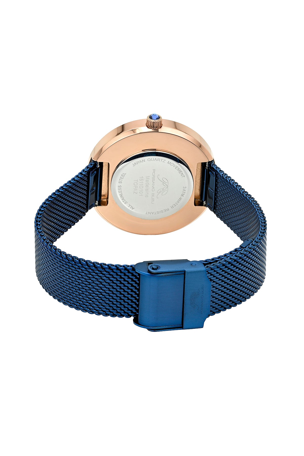 Porsamo Bleu Madeleine Luxury Women's Stainless Steel Topaz Watch, With Blue MOP Dial, Rose Tone, Blue 1511DMAS