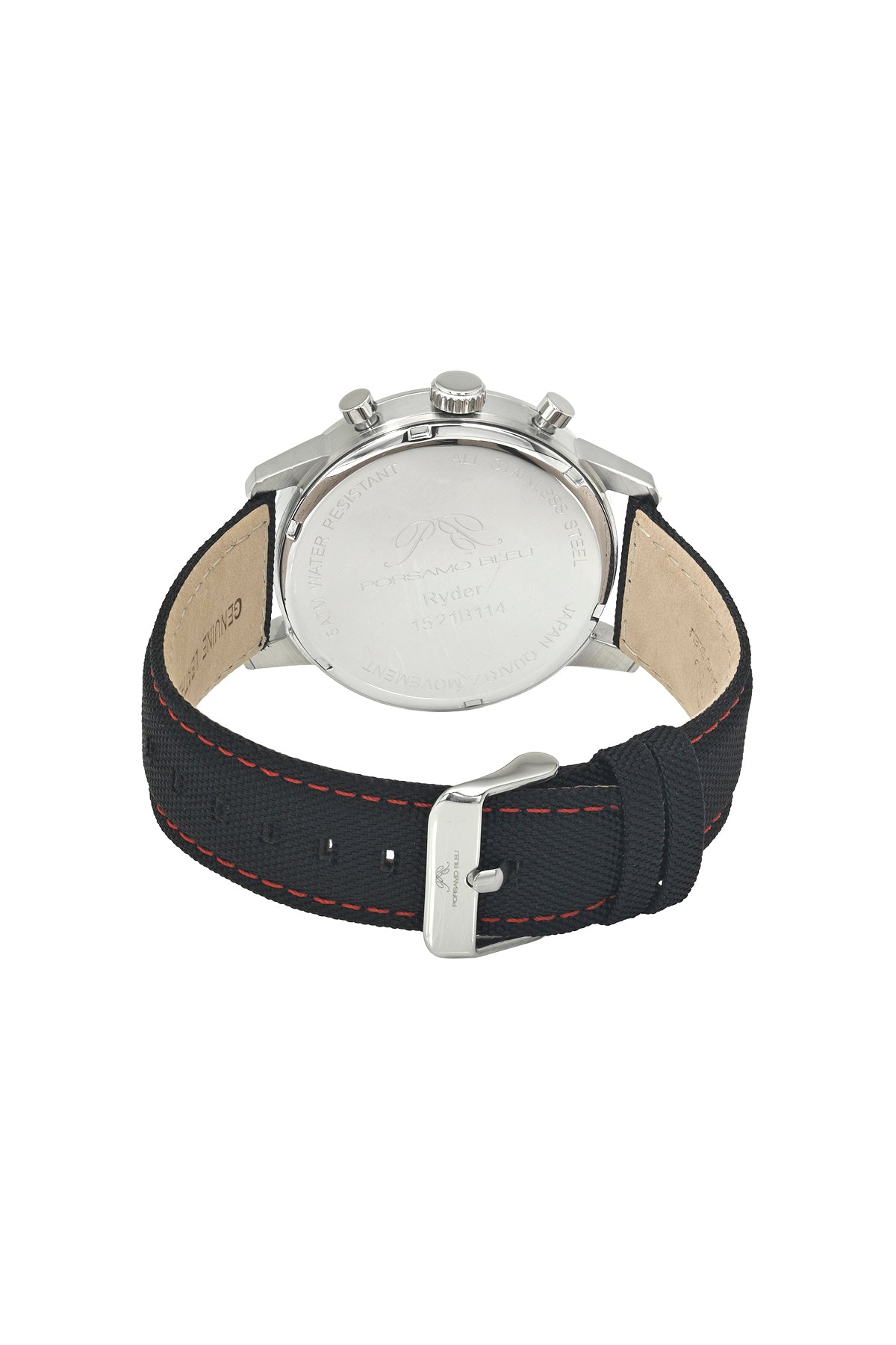 Porsamo Bleu Ryder Luxury Chronograph Men's Canvas Watch, With Black And Red Dial, Silver Tone, Black 1521BRYF