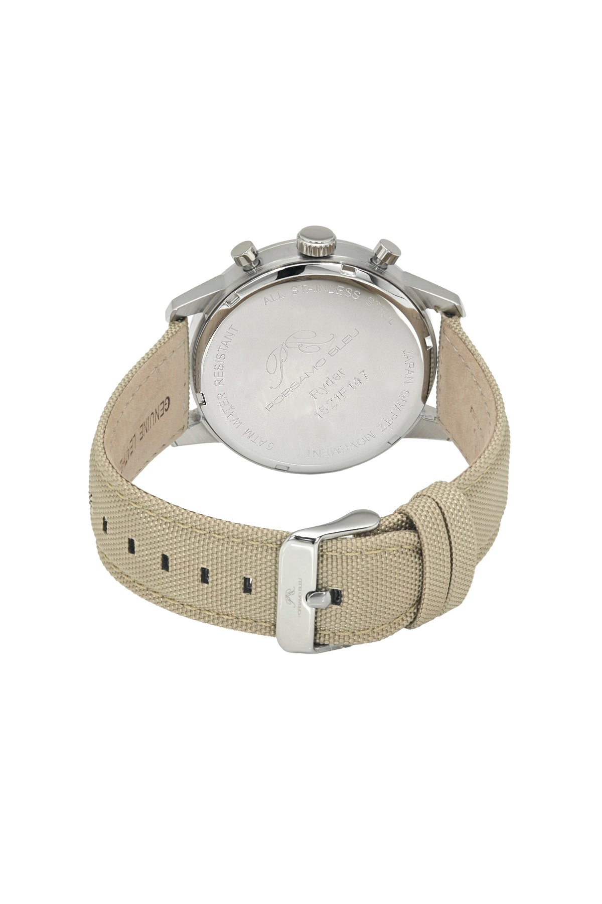 Porsamo Bleu Ryder Luxury Chronograph Men's Canvas Watch, With Turquoise Dial, Silver Tone, Beige 1521FRYF