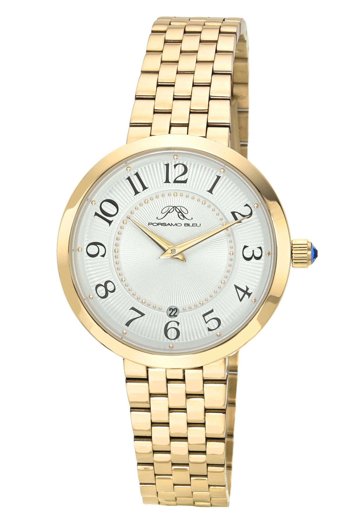 Porsamo Bleu Clementine Luxury Womens' Stainless Steel Watch With White Guilloché Dial, Gold Tone 1531BCLS