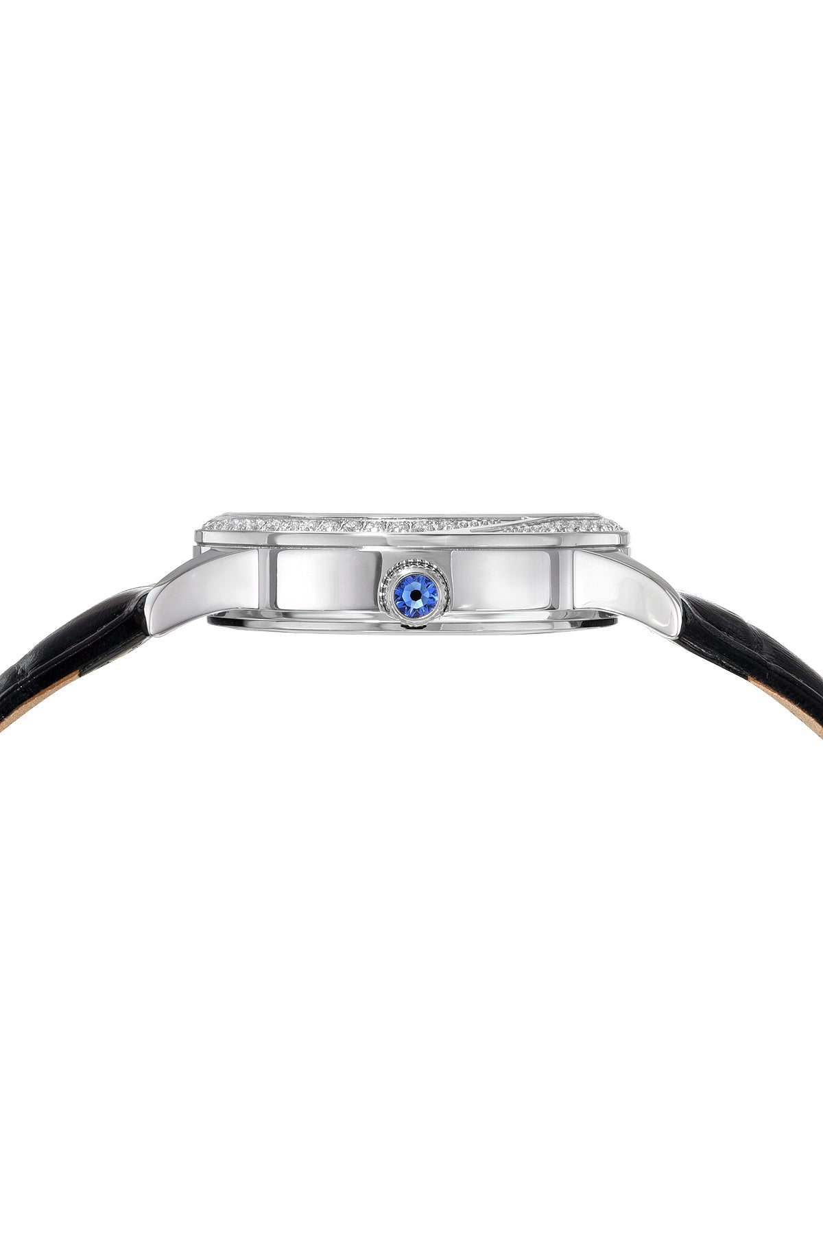 Ruby Genuine Leather Silver & Black Women's Crystal Watch 1141ARUL