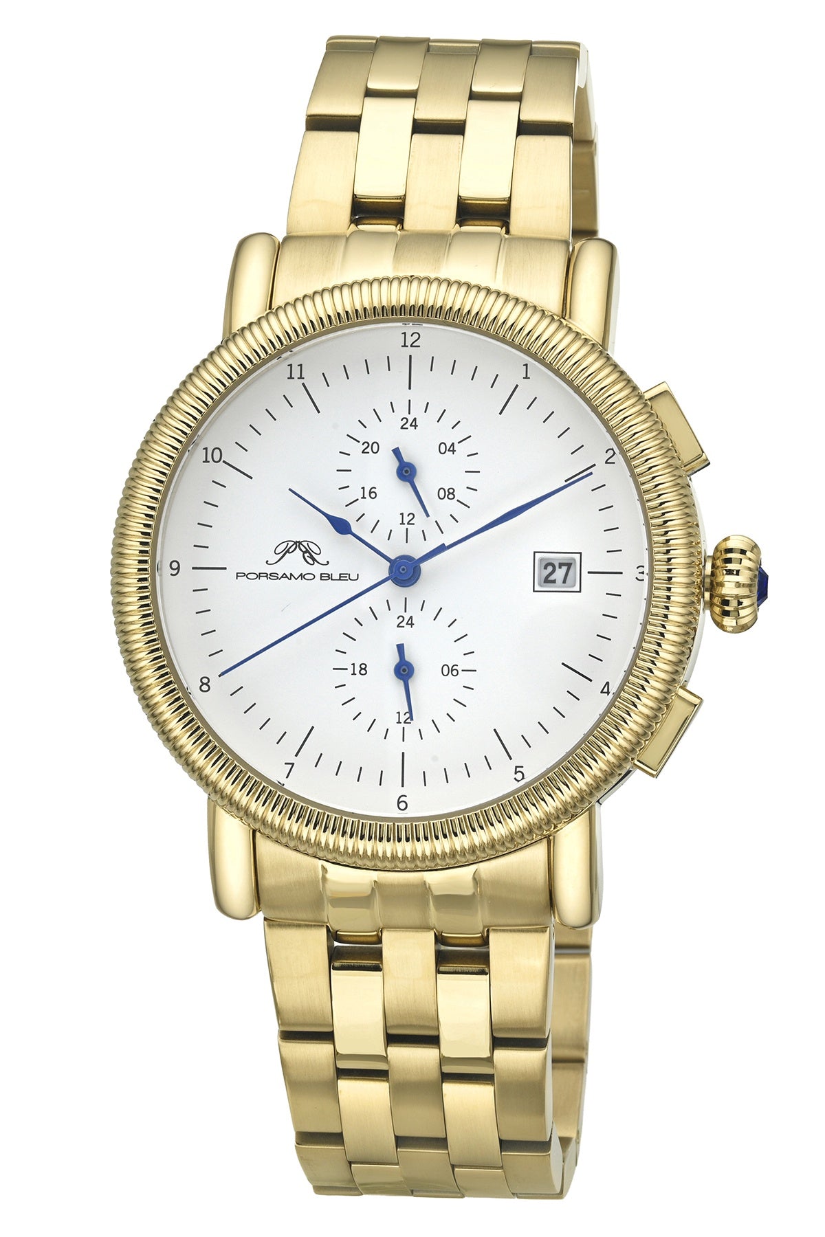 Porsamo Bleu Valor Luxury Chronograph Men's Stainless Steel Watch, With White Dial, Gold Tone 1381BVAS