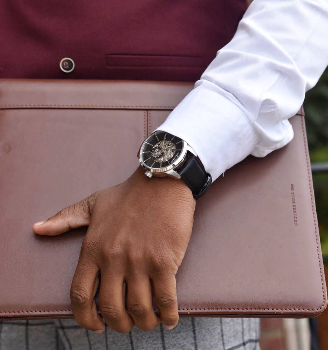 Cassius Genuine Leather Black & Silver Men's Automatic Watch 801CCAL