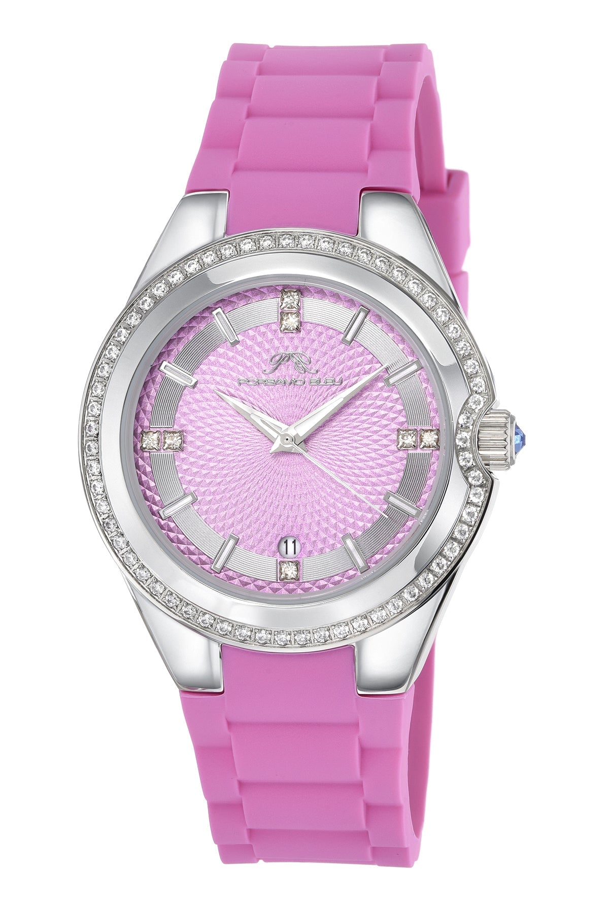 Guilia Silicone Silver White & Pink Women's Crystal Watch 1122BGUS