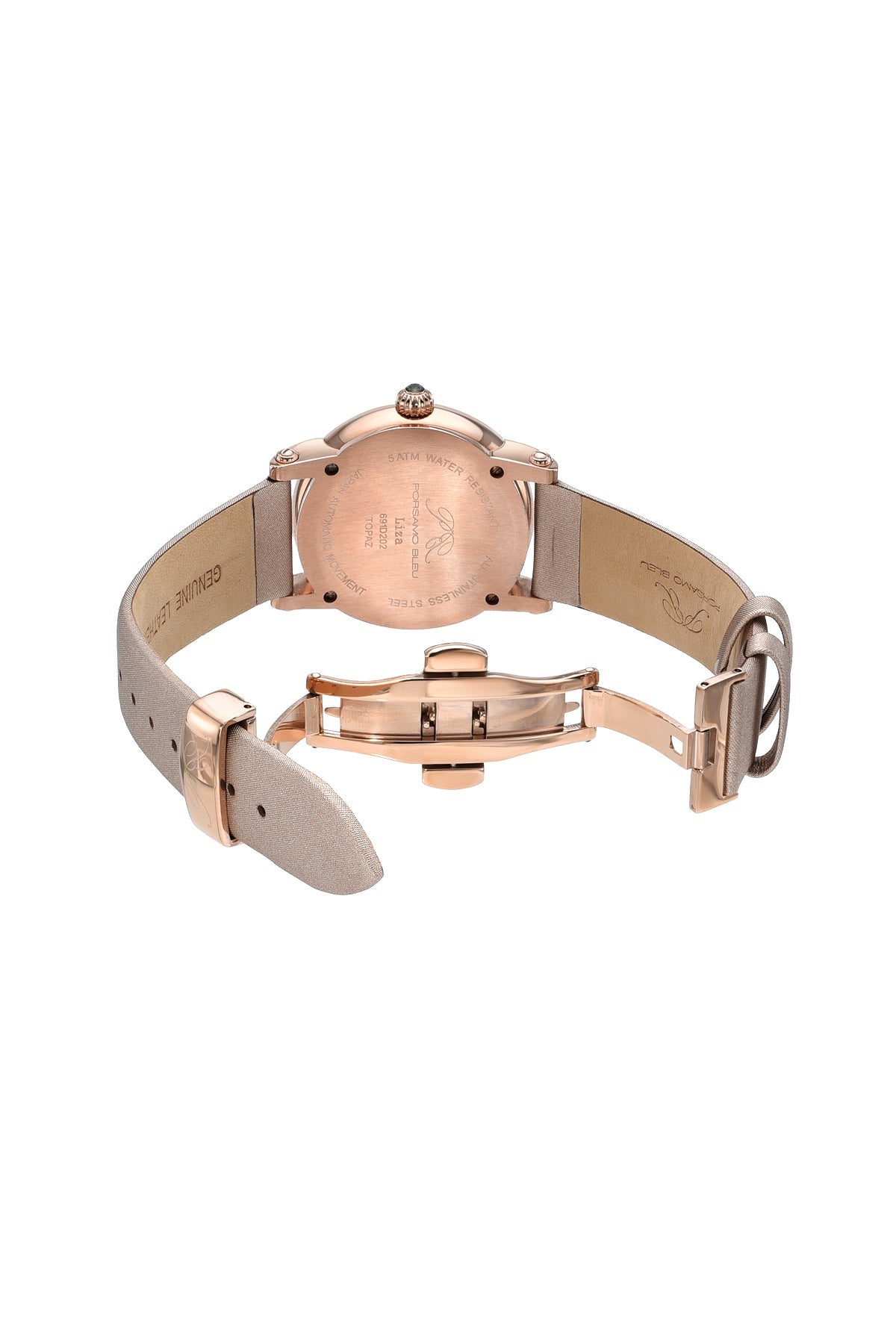 Liza Satin Covered Genuine Leather Rose Women's Automatic Topaz Watch 691DLIL