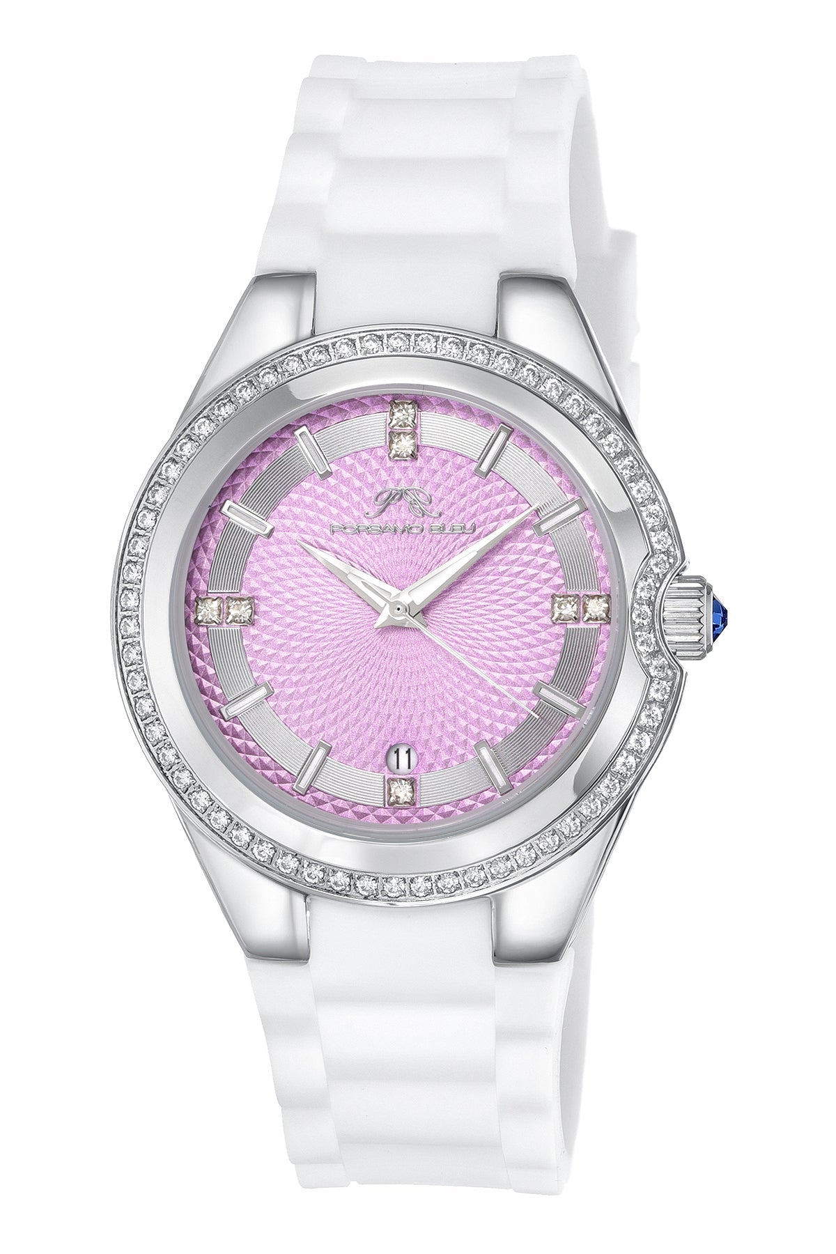 Guilia Silicone Silver White & Pink Women's Crystal Watch 1122BGUS