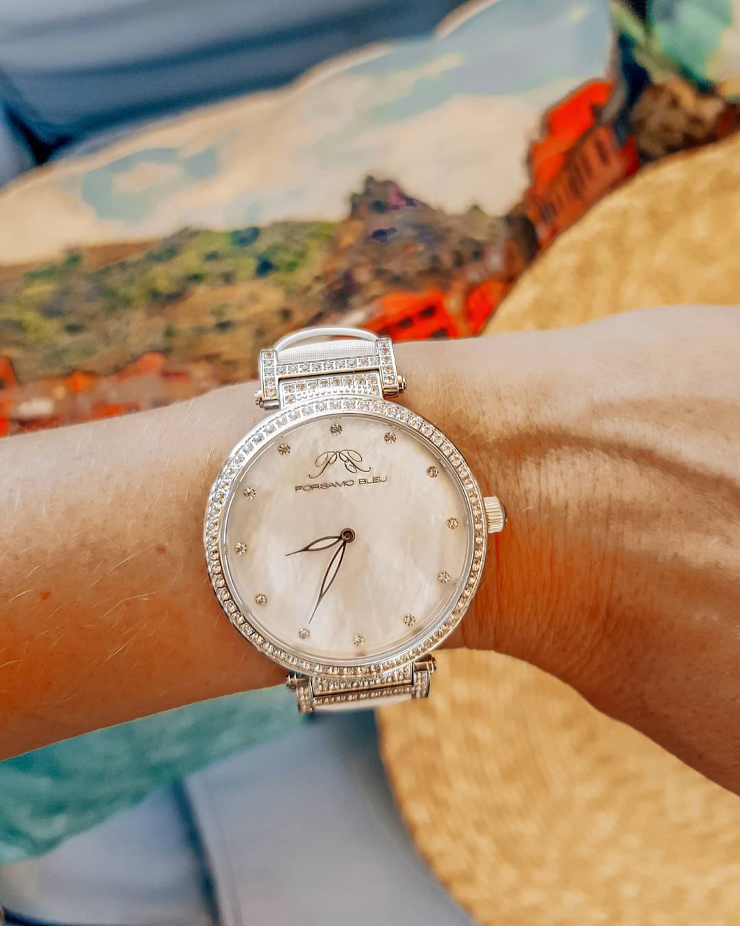 Chantal Satin Covered Genuine Leather White Women's Topaz Watch 673ACHL