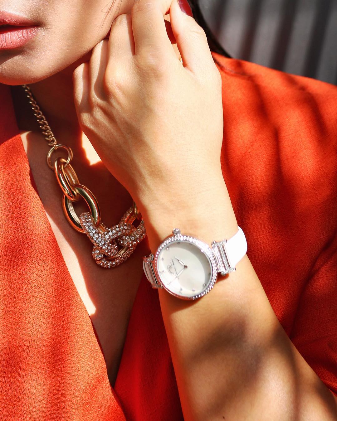 Chantal Satin Covered Genuine Leather White Women's Topaz Watch 673ACHL