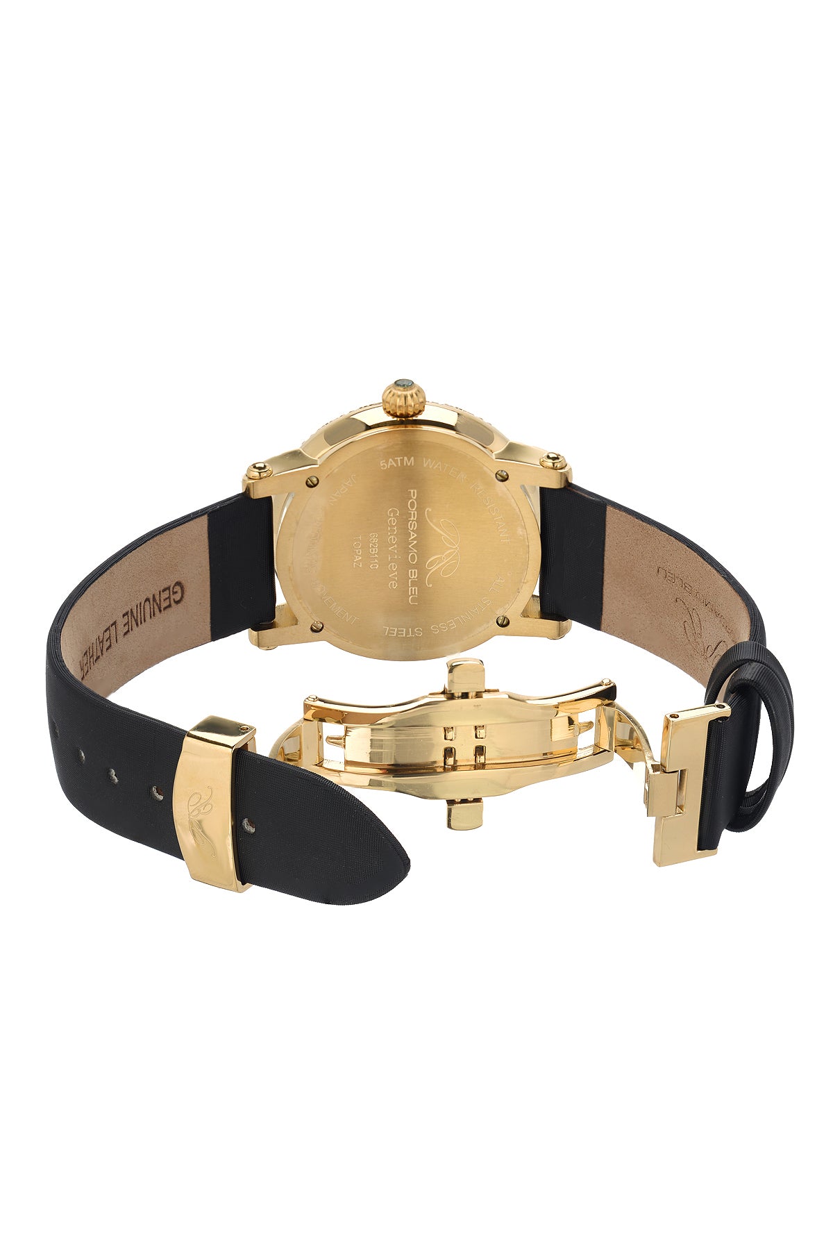 Porsamo Bleu Genevieve Satin Covered Genuine Leather Black & Gold Women's Watch 682BGEL