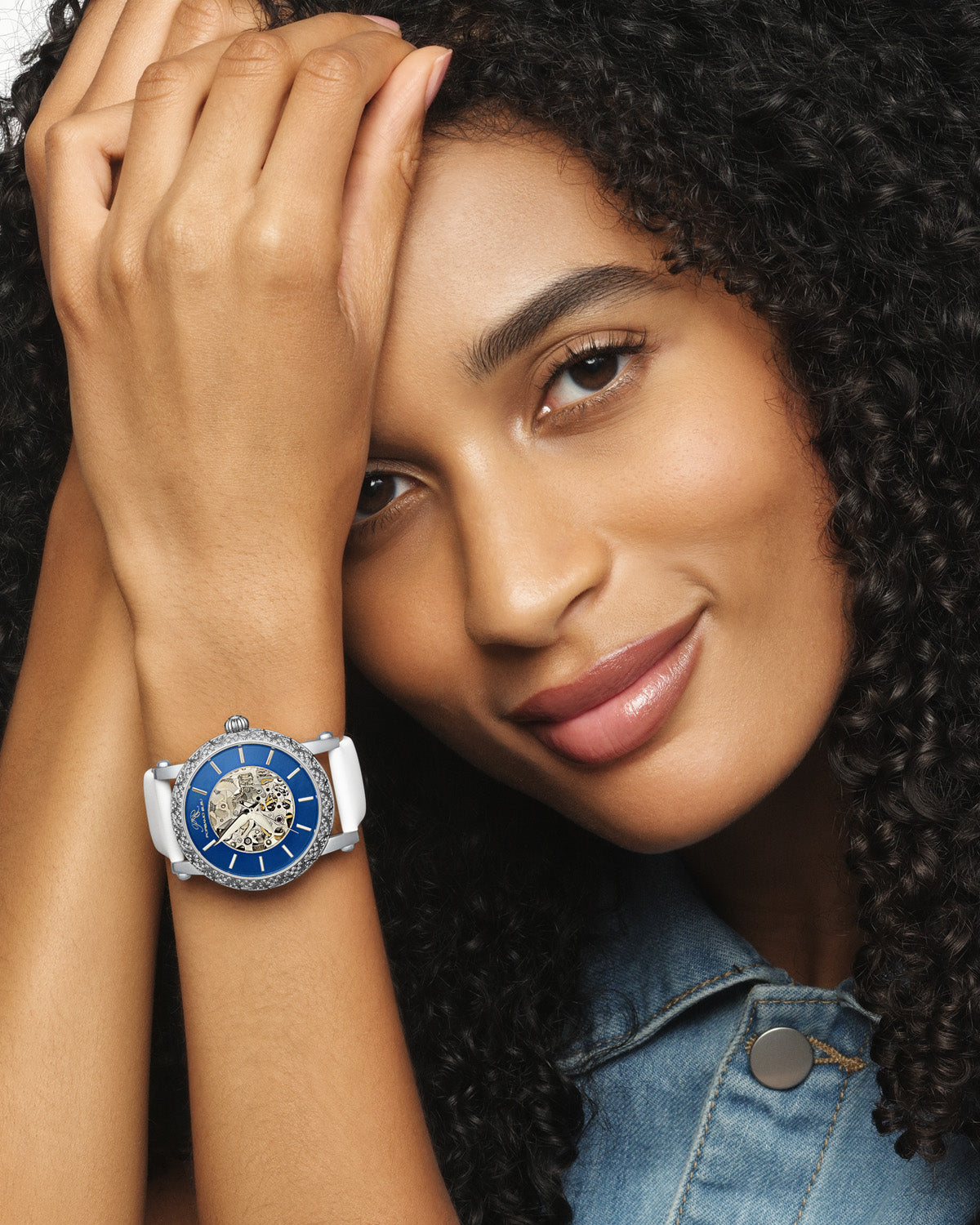 Porsamo Bleu Liza Satin Covered Genuine Leather White Women's Automatic Topaz Watch 692ALIL