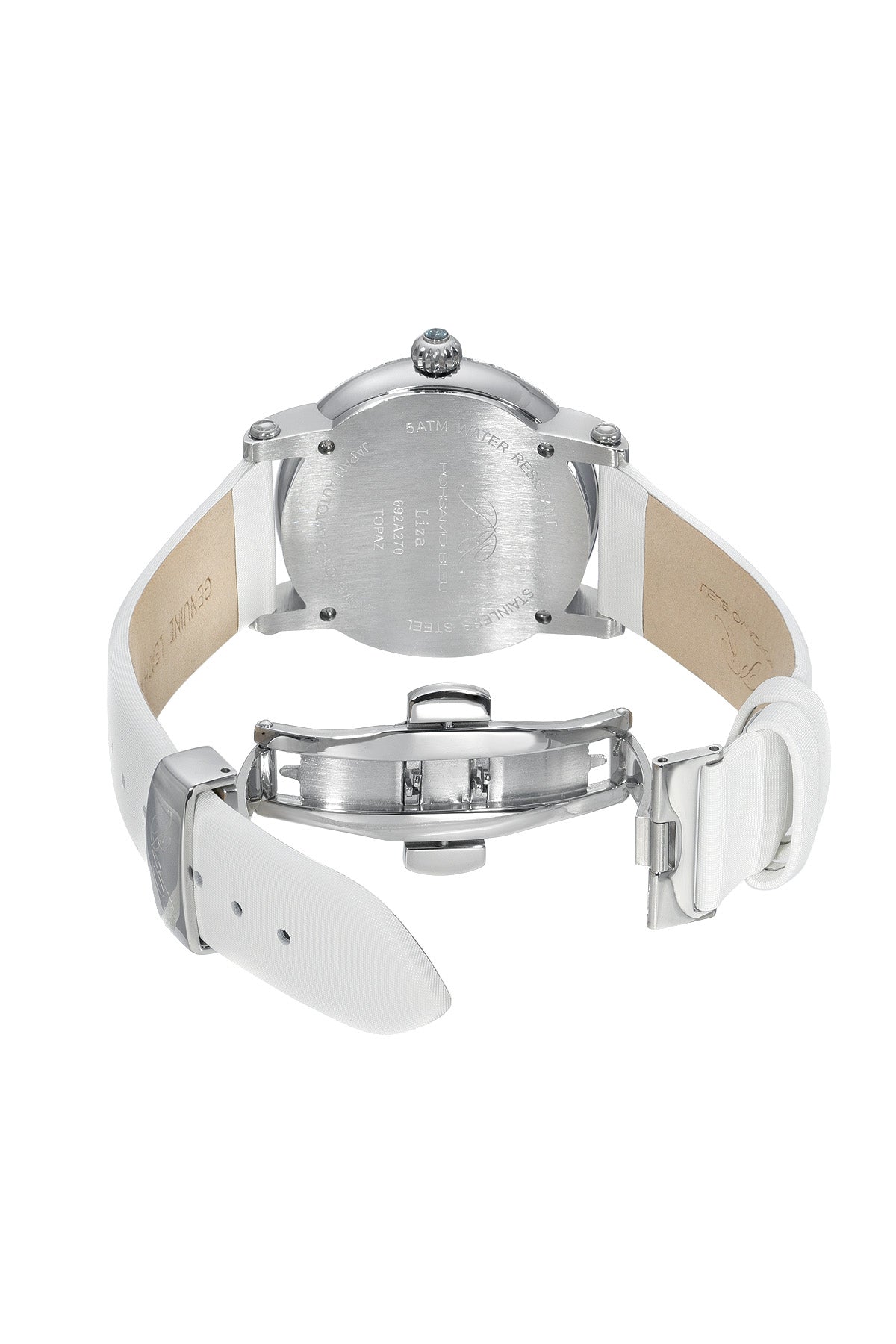 Porsamo Bleu Liza Satin Covered Genuine Leather White Women's Automatic Topaz Watch 692ALIL