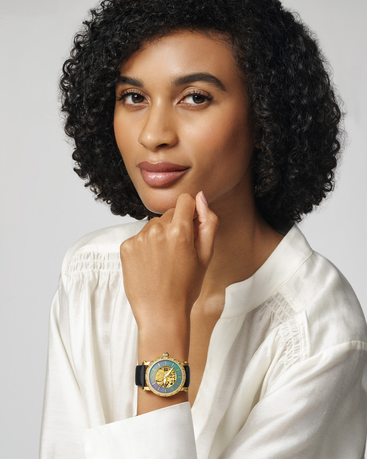 Porsamo Bleu Liza Satin Covered Genuine Leather Black Women's Automatic Topaz Watch 692BLIL