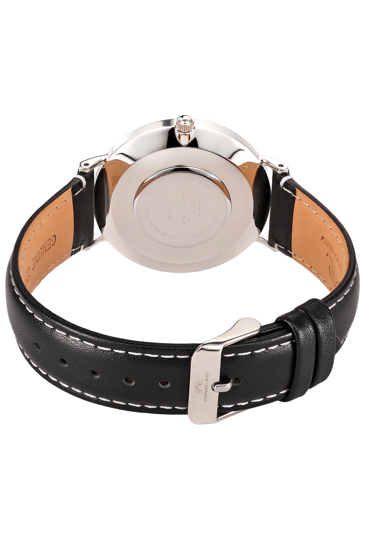 Porsamo Bleu Rowan Luxury Men's Genuine Leather Band Watch, Silver Tone and Black 1471DROL