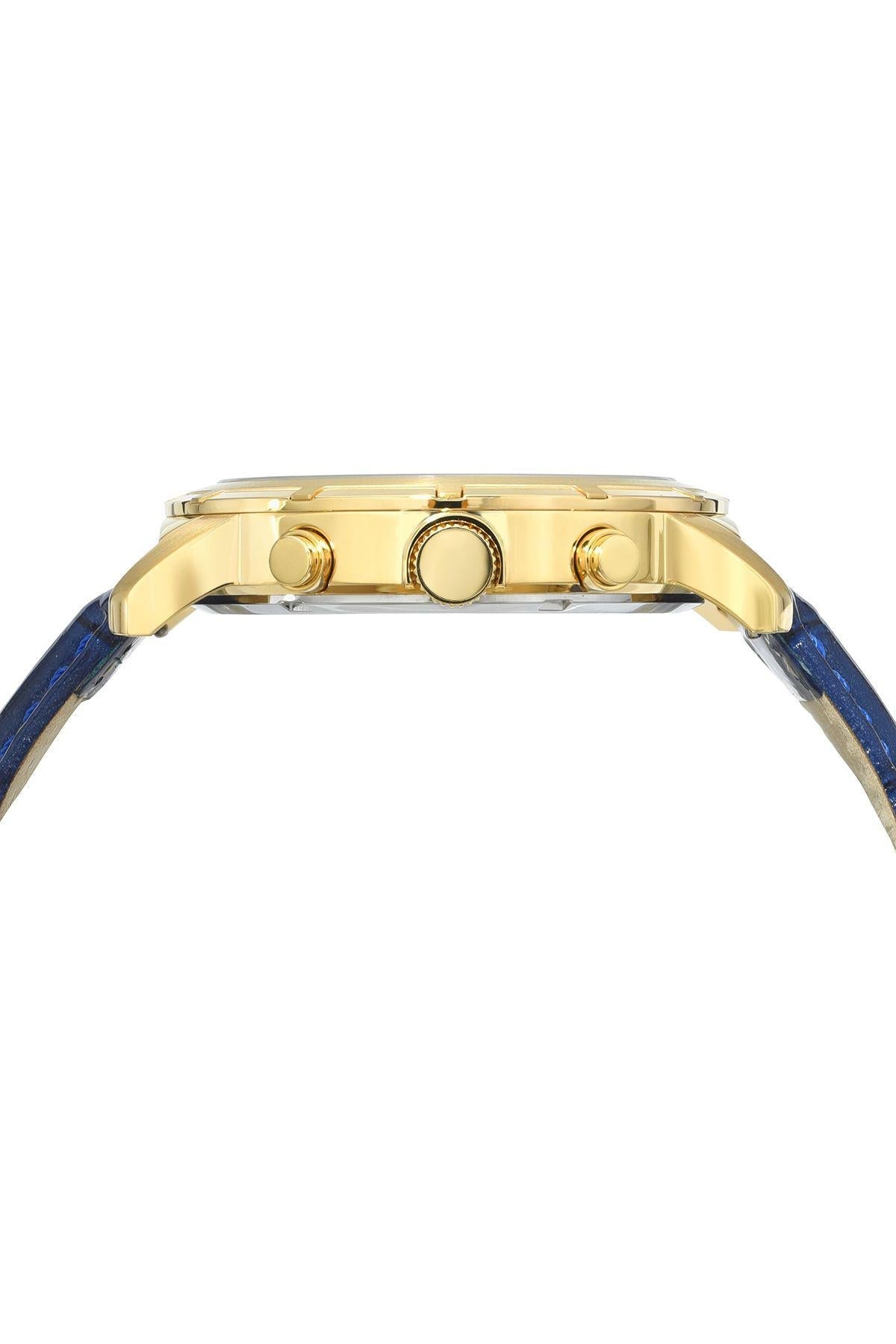 NYC Chrono Genuine Leather Gold Tone & Blue Men's Watch 1282BNYL