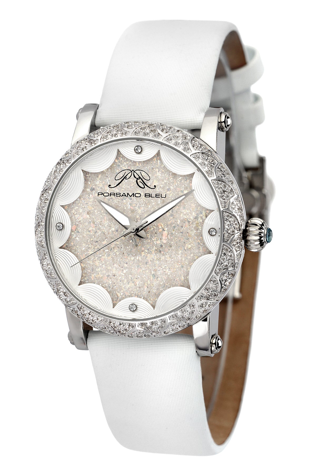Genevieve Genuine Leather Silver & White Women's Topaz Gemstone Watch 681AGEL