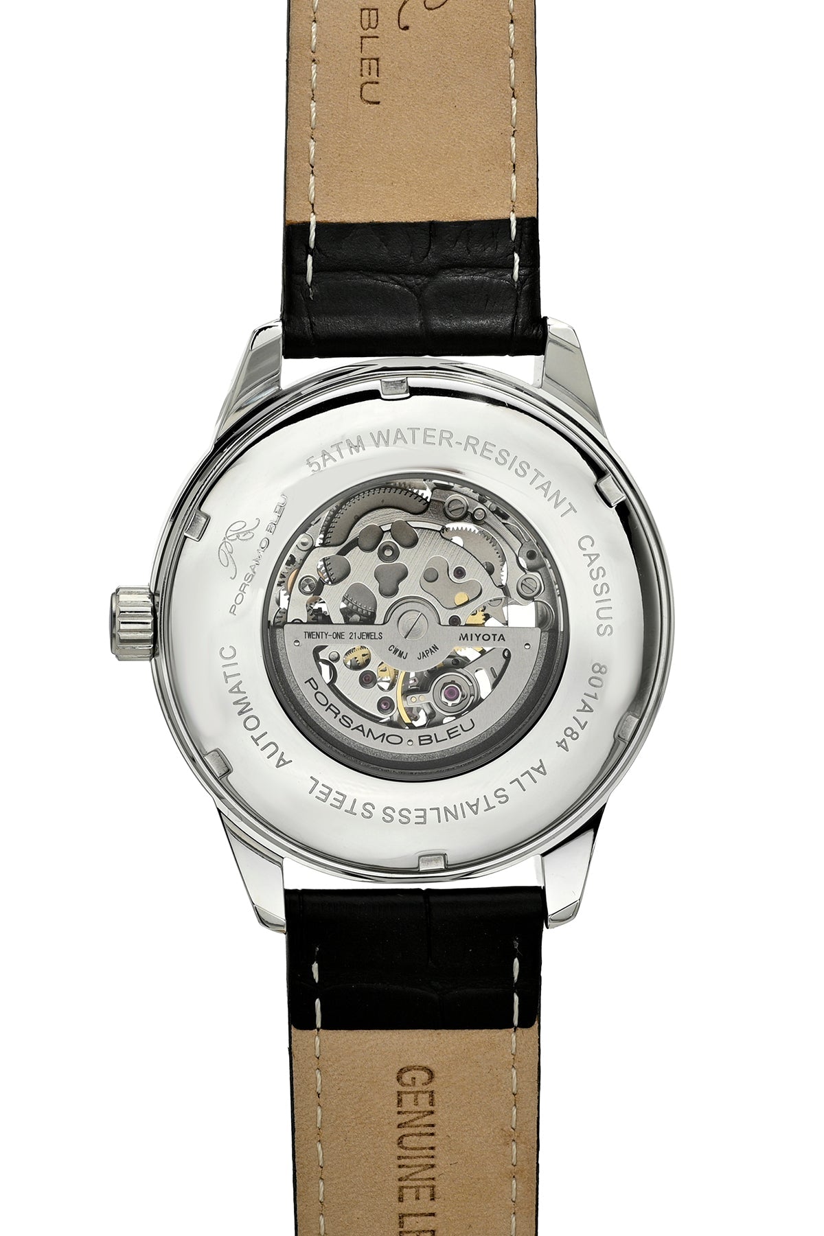 Cassius Genuine Leather Silver & Black Men's Automatic Watch 801ACAL