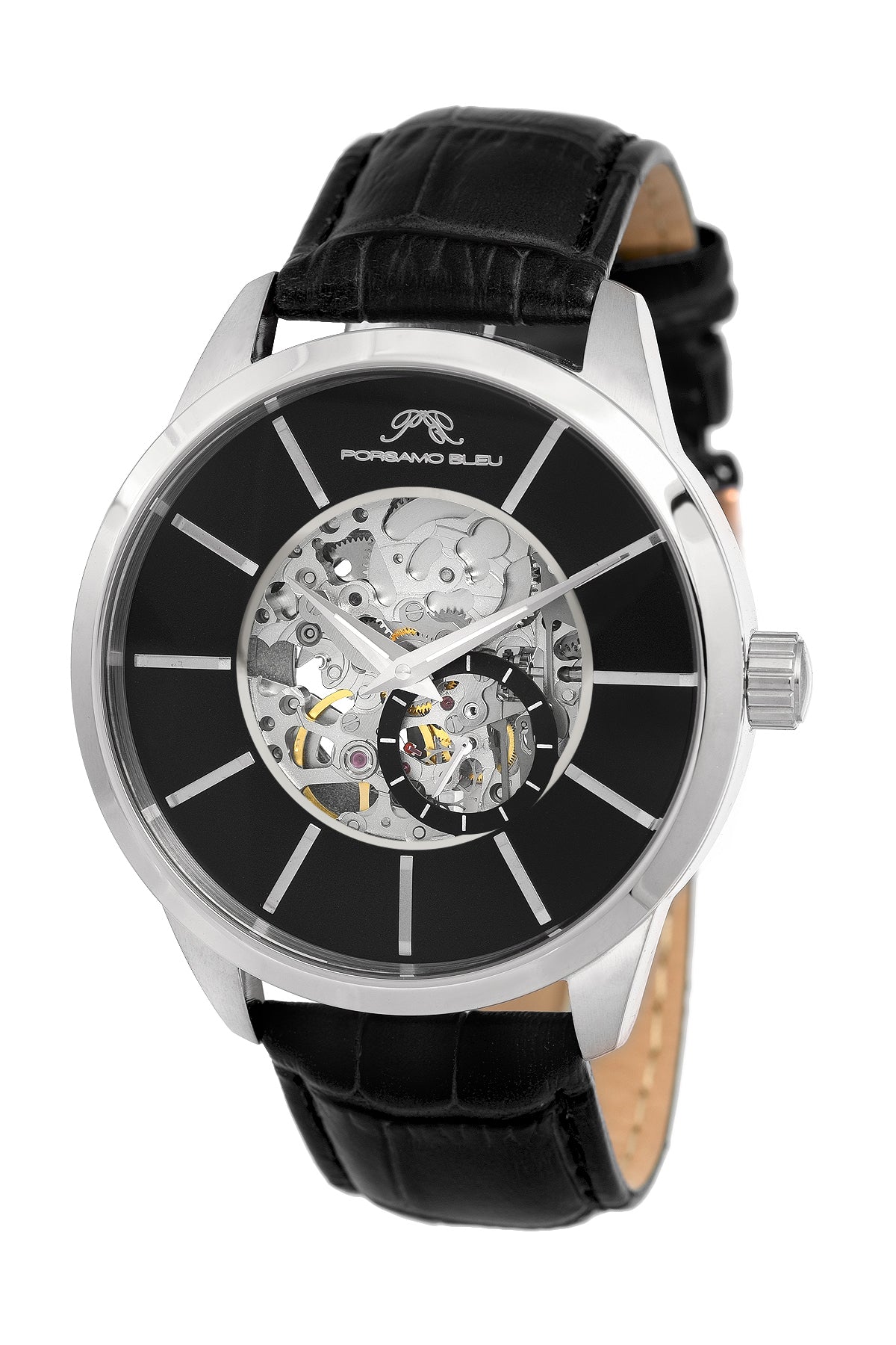 Cassius Genuine Leather Black & Silver Men's Automatic Watch 801CCAL