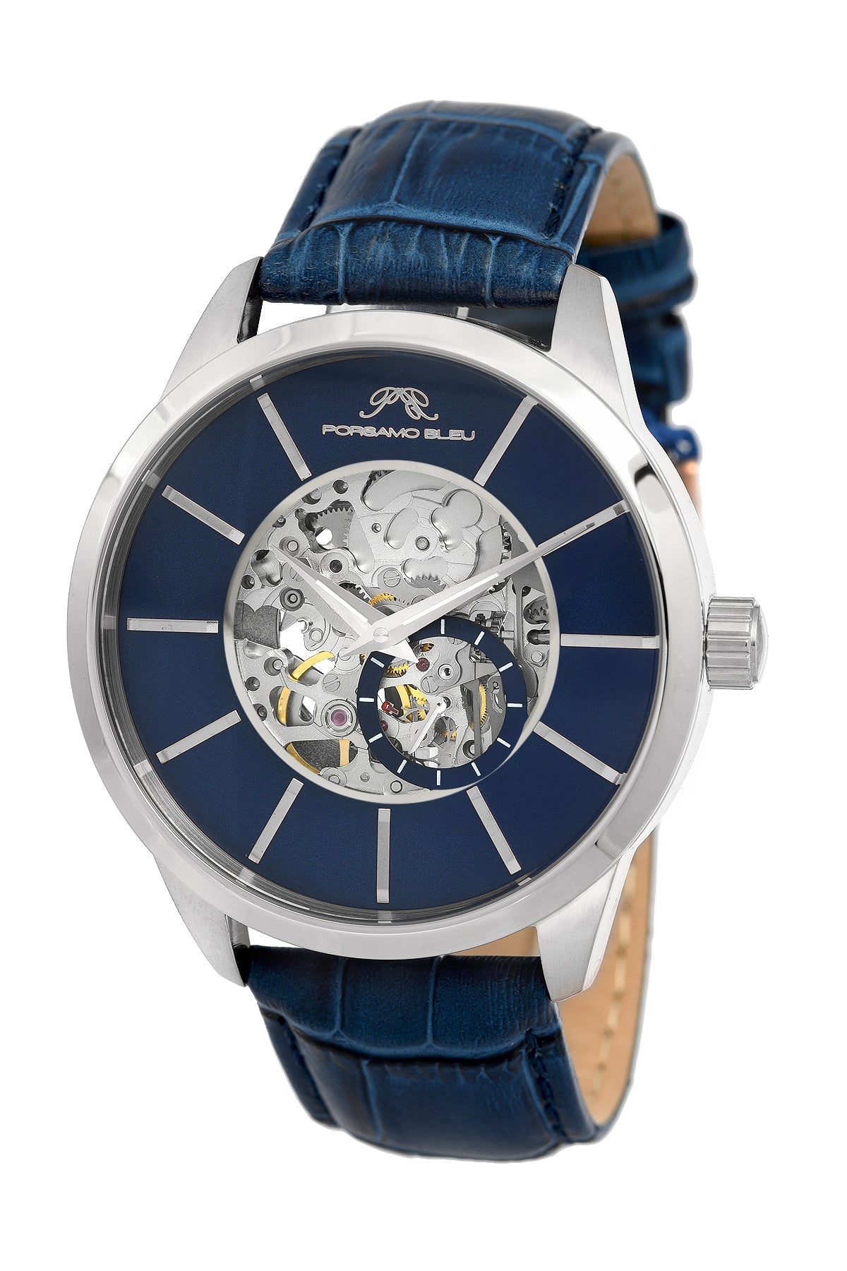 Cassius Genuine Leather Blue & Silver Men's Automatic Watch 802ACAL