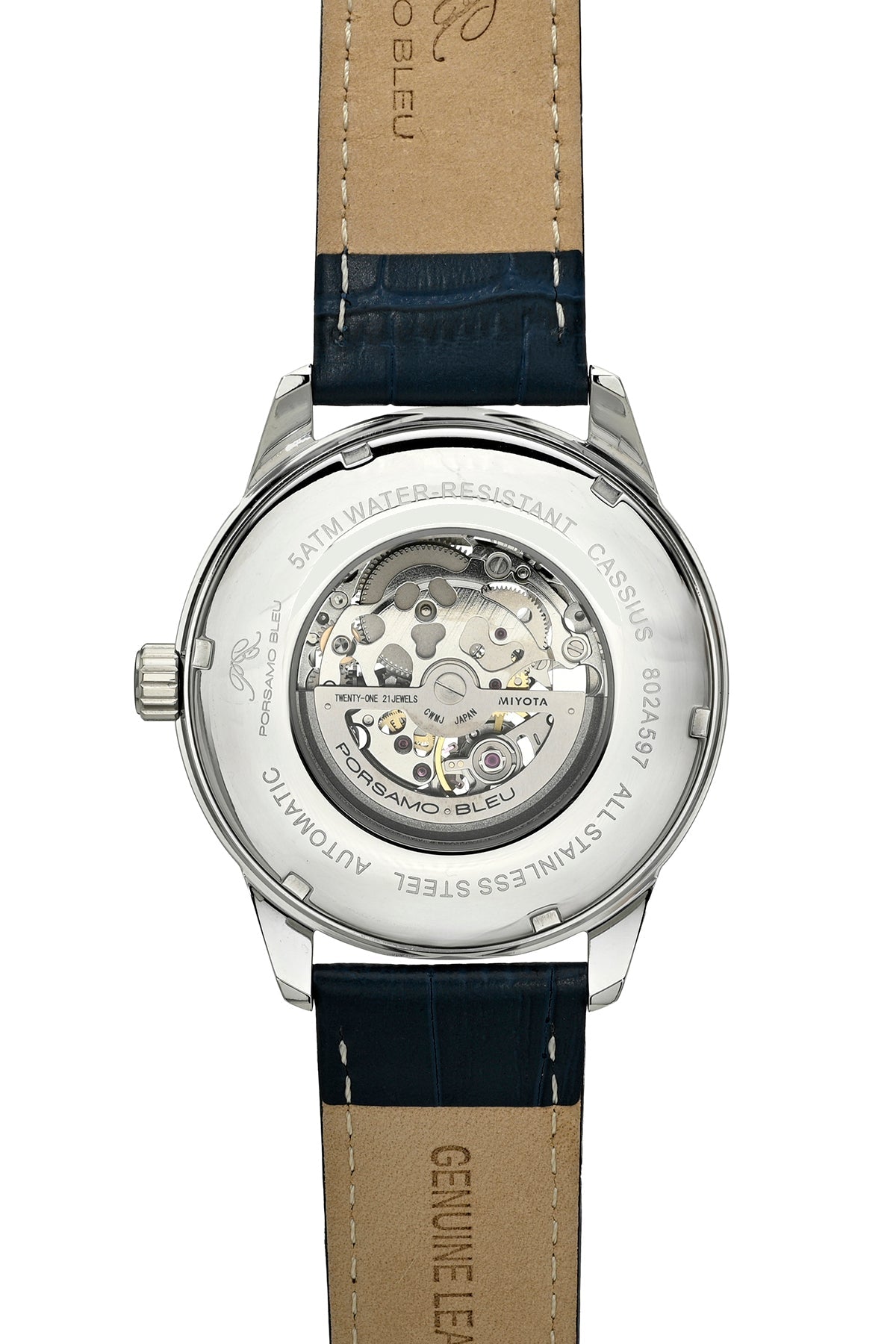 Cassius Genuine Leather Blue & Silver Men's Automatic Watch 802ACAL