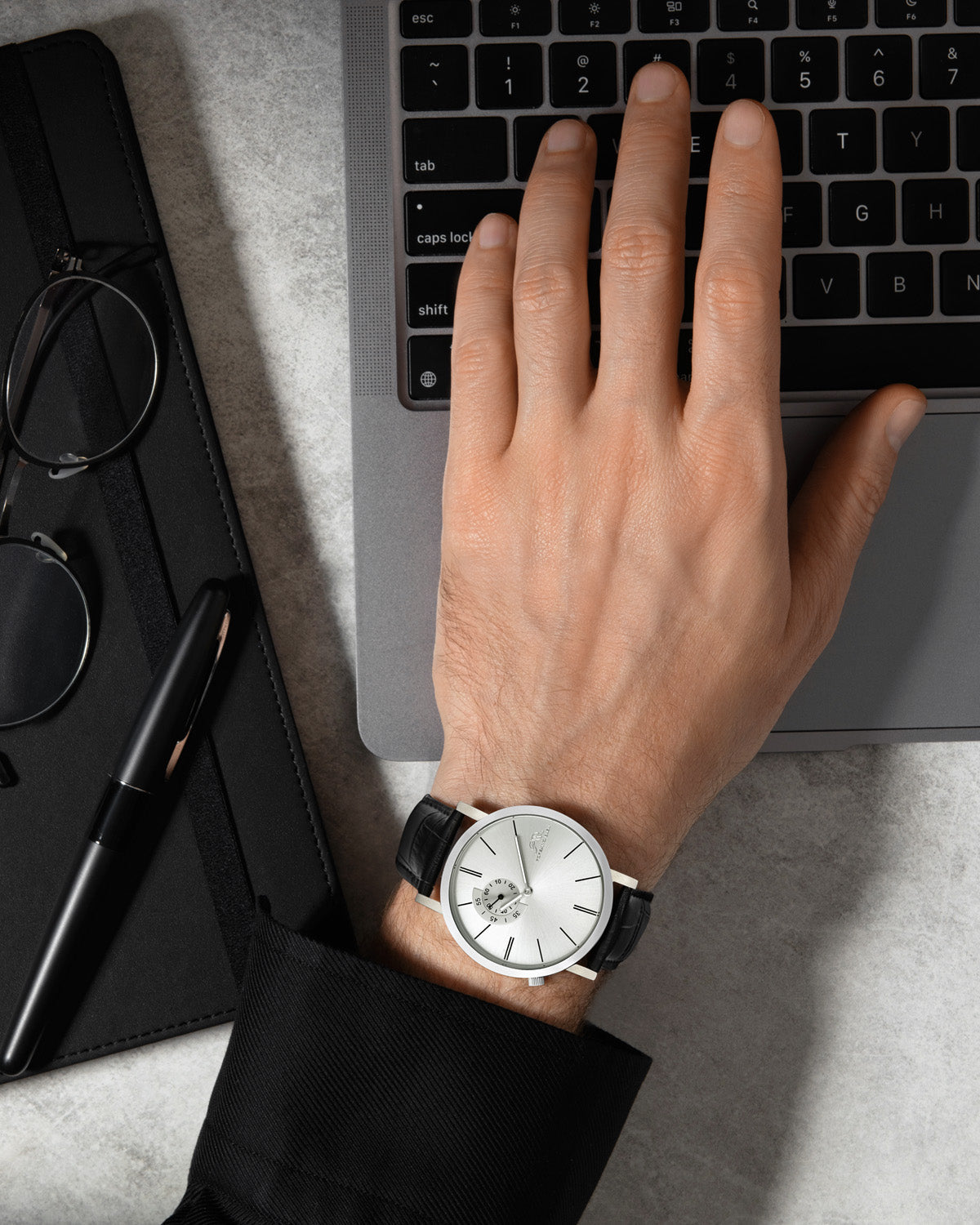 Parker Genuine Leather Silver & Black Men's Watch 831APAL