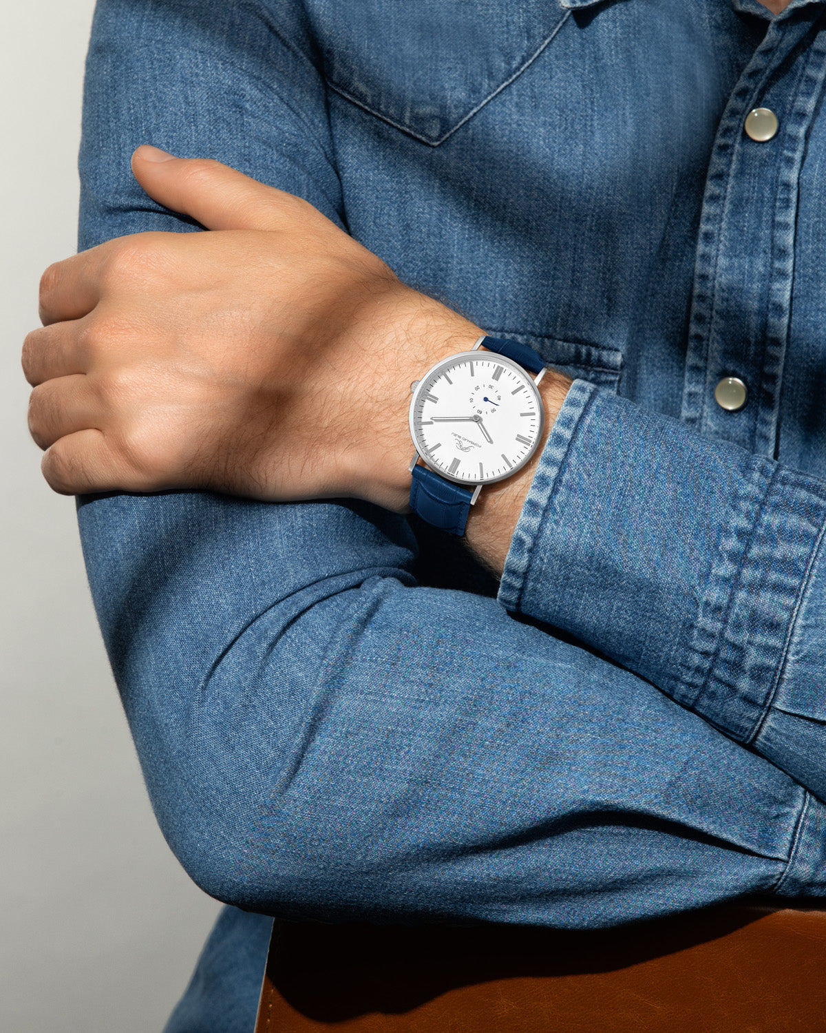 Henry Genuine Leather Silver & Blue Men's Watch 841BHEL