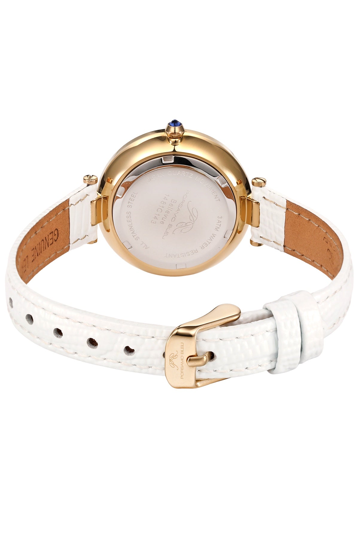 Porsamo Bleu Bellevue Luxury Women's Genuine Leather Band Watch, Gold Tone and White, 1481CBEL