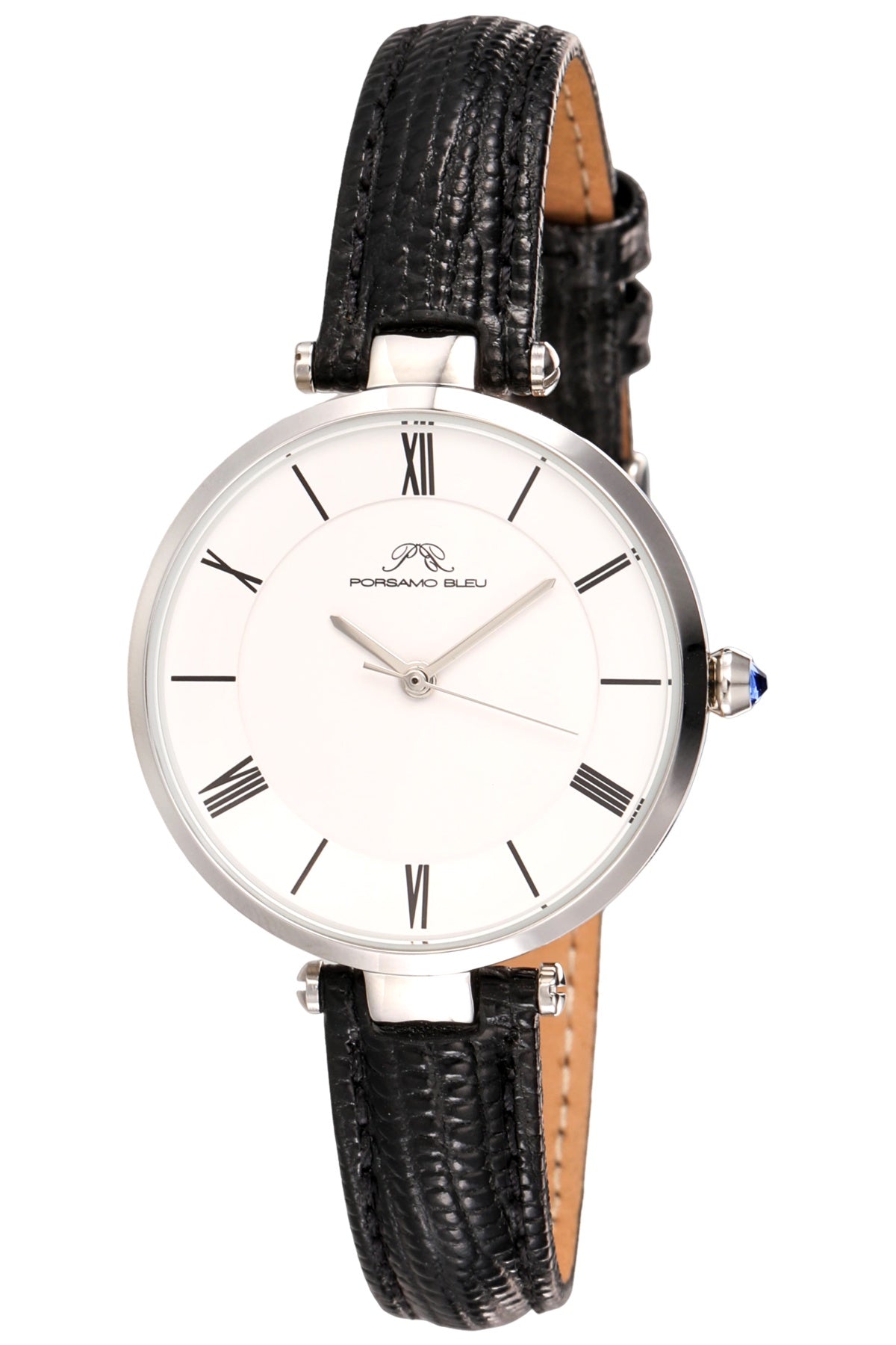 Porsamo Bleu Bellevue Luxury Women's Genuine Leather Band Watch, Silver Tone and Black, 1481ABEL