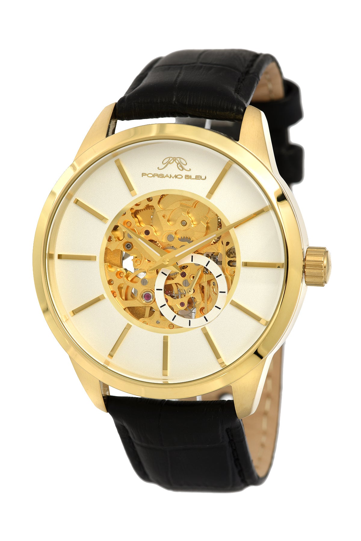 Cassius Genuine Leather Black & Gold Men's Automatic Watch 801BCAL