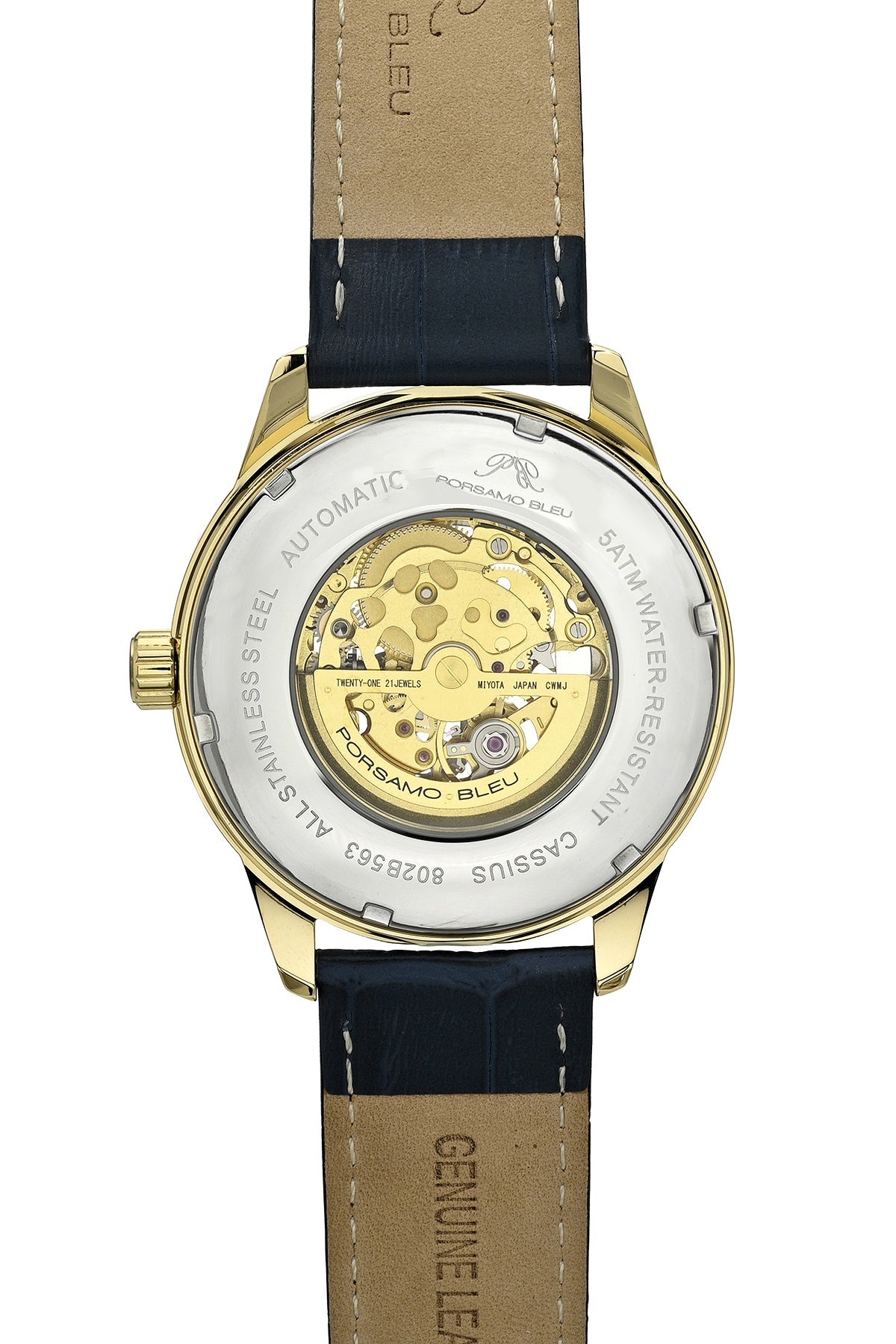 Cassius Genuine Leather Blue & Gold Men's Automatic Watch 802BCAL