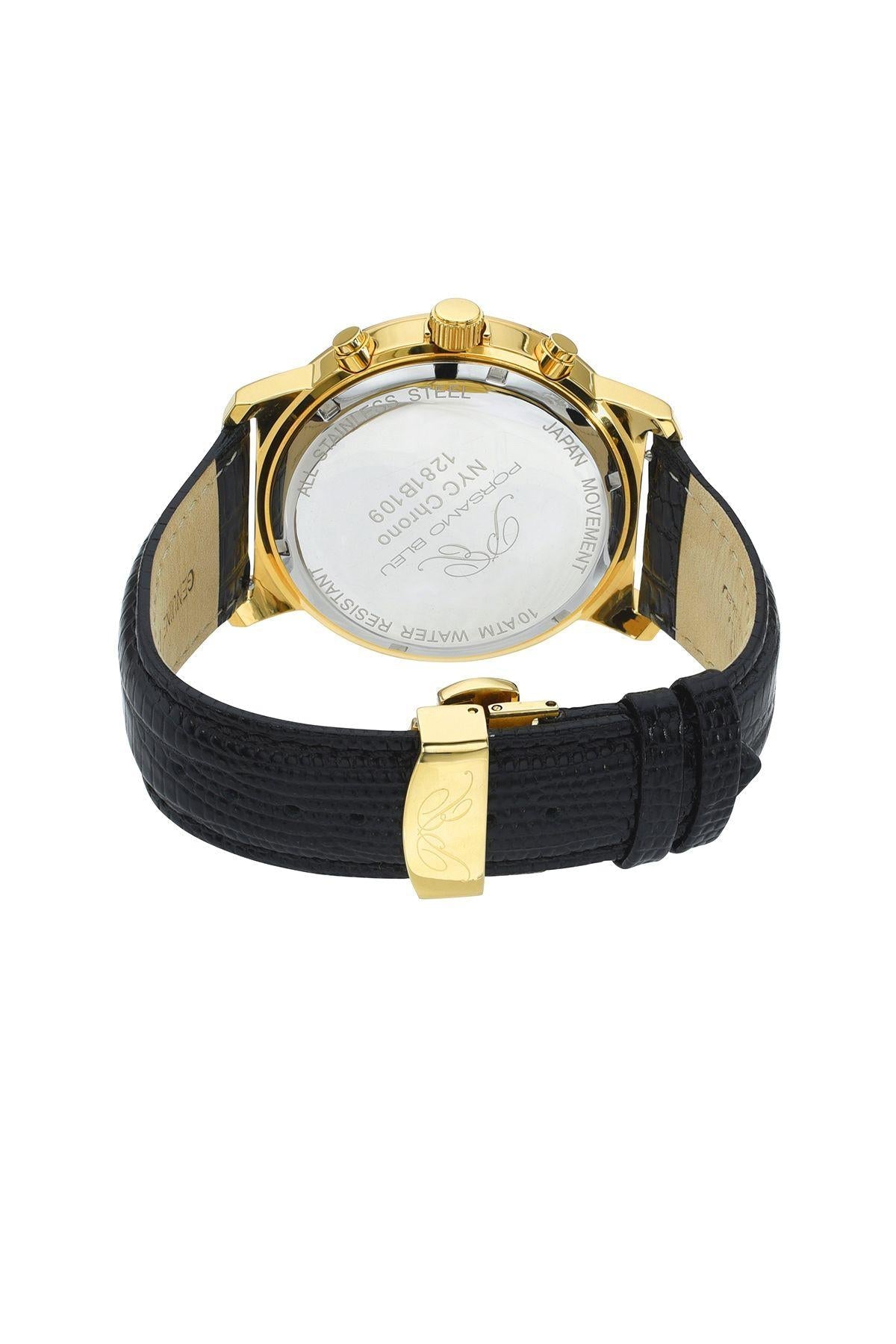 NYC Chrono Genuine Leather Gold Tone & Black Men's Watch 1281BNYL