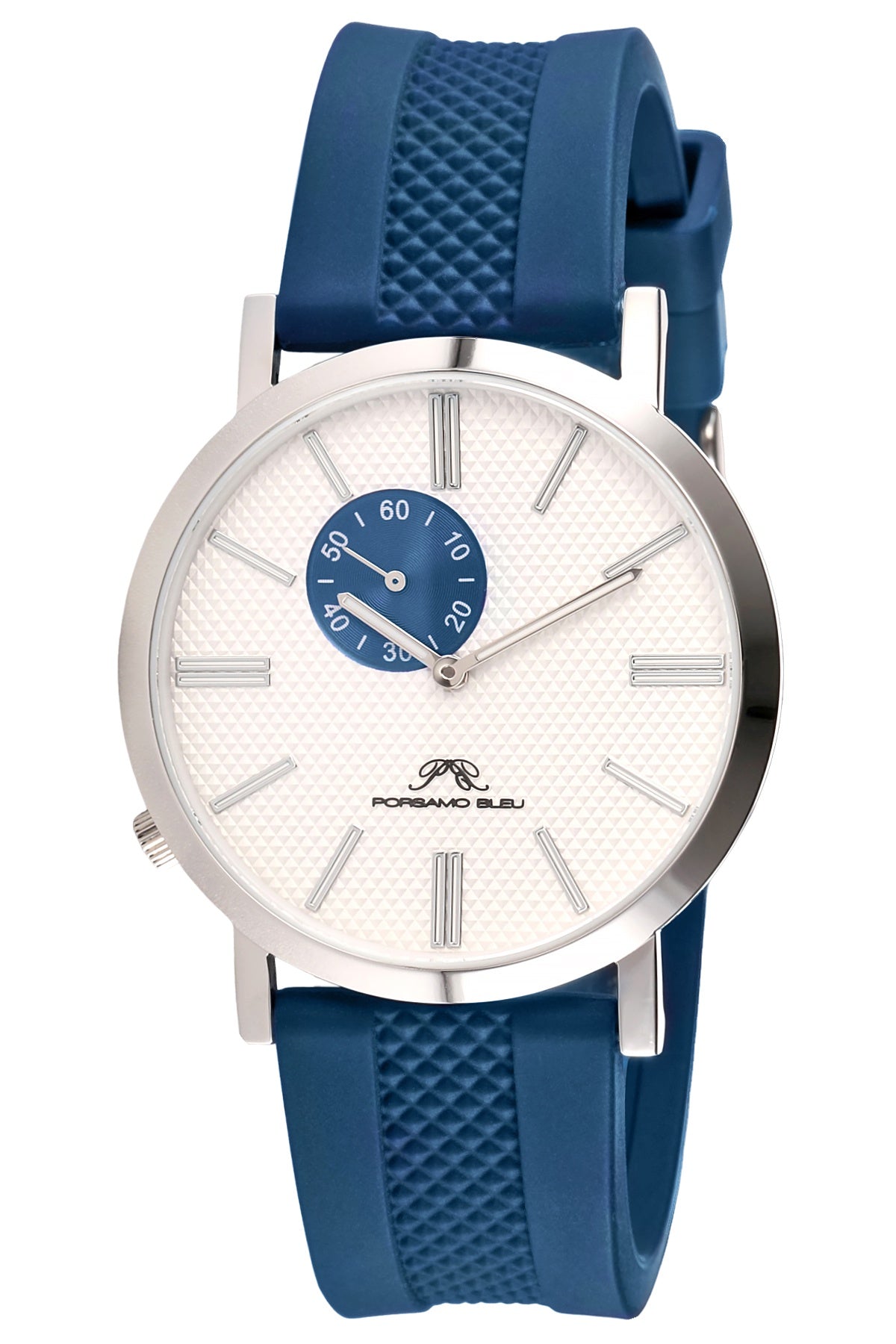 Porsamo Bleu Bennett Luxury Men's Silicone Strap Watch, Silver Tone and Blue 1461FBER