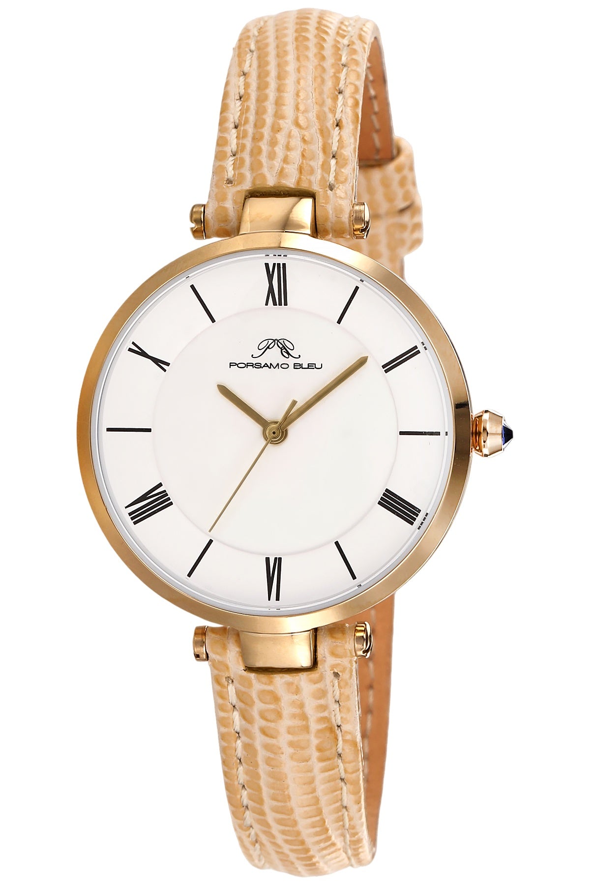 Porsamo Bleu Bellevue Luxury Women's Genuine Leather Band Watch, Gold Tone and Beige, 1481DBEL