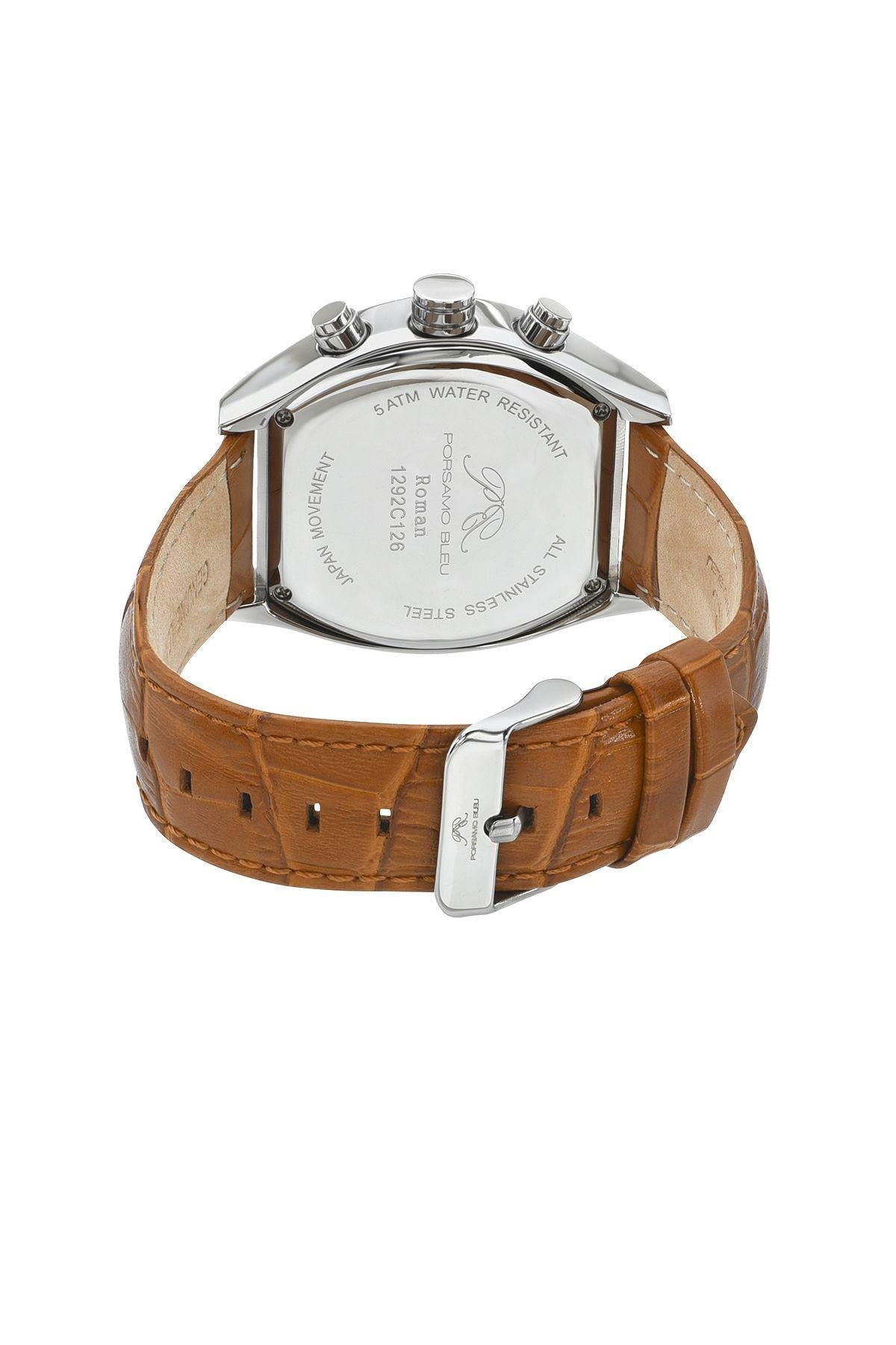 Roman Genuine Leather Silver Tone & Brown Men's Watch 1292CROL