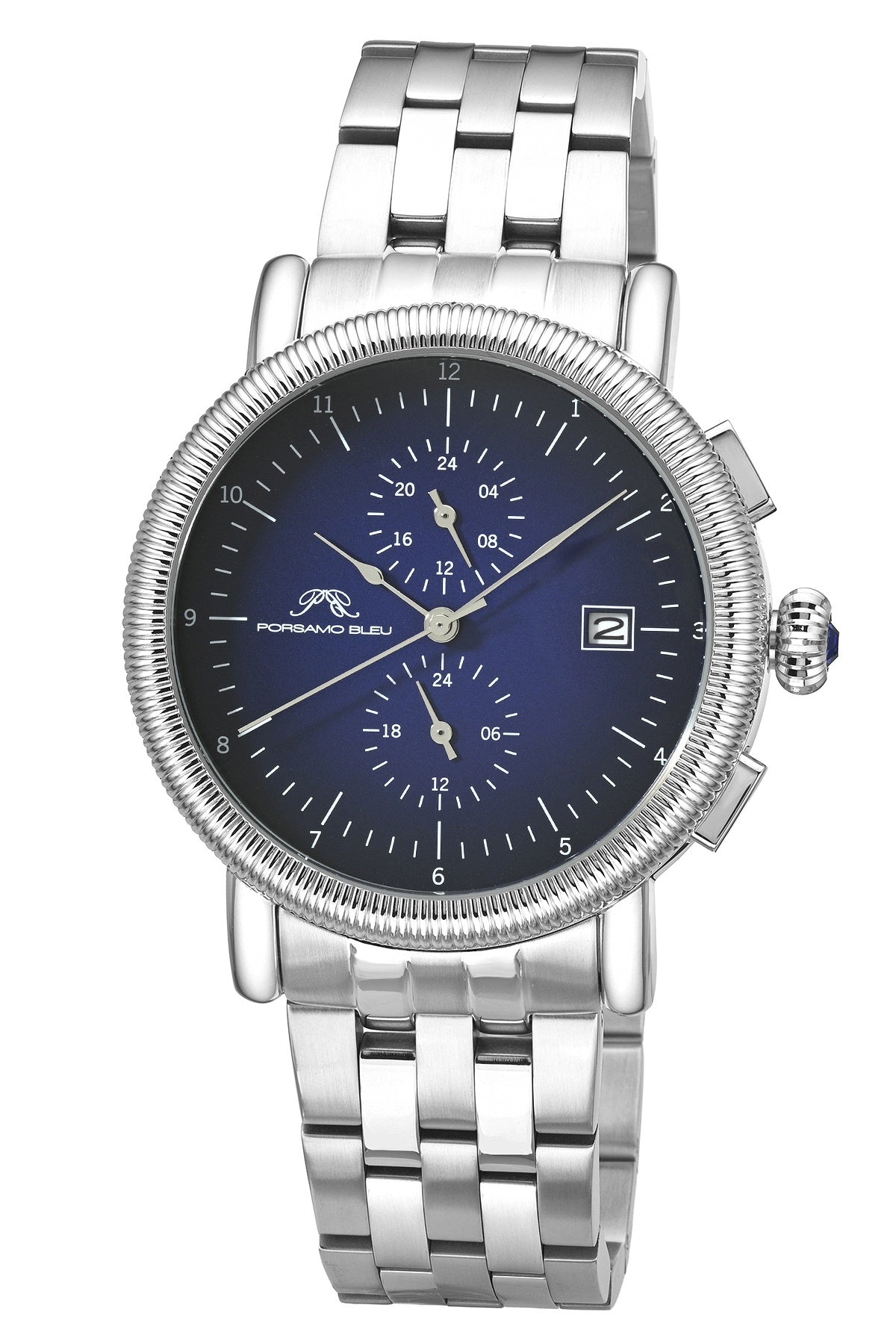 Porsamo Bleu Valor Luxury Chronograph Men's Stainless Steel Watch, With Blue Dial, Silver Tone 1381EVAS