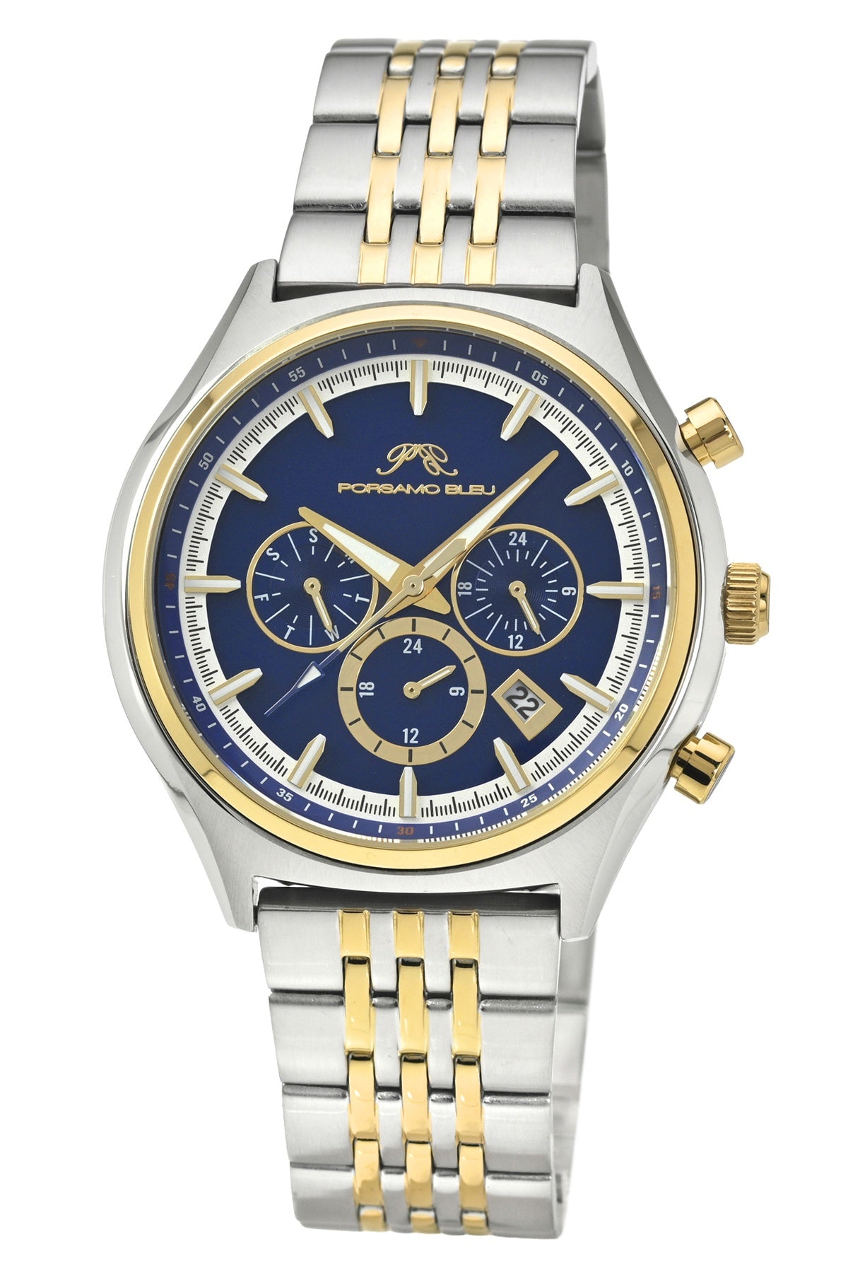 Porsamo Bleu Charlie Luxury Multifunction Men's Stainless Steel Watch, With Blue Dial, Two Tone 1262ACHS