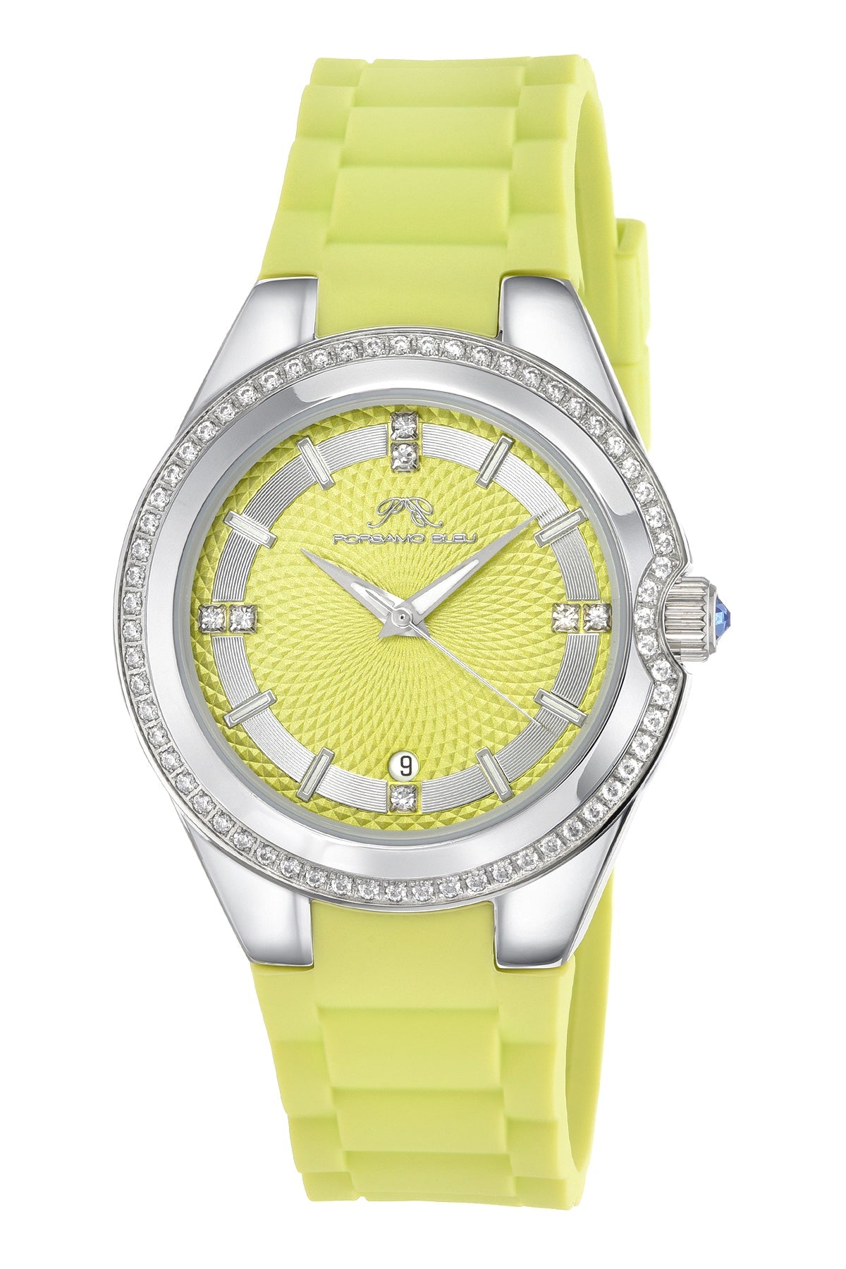Guilia Stainless Steel/Silicone Silver & Lime Green Women's Crystal Watch 1122DGUR
