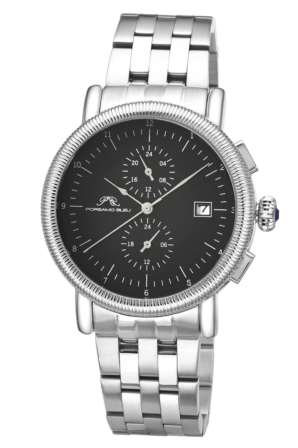 Porsamo Bleu Valor Luxury Chronograph Men's Stainless Steel Watch, With Black Dial, Silver Tone 1381DVAS